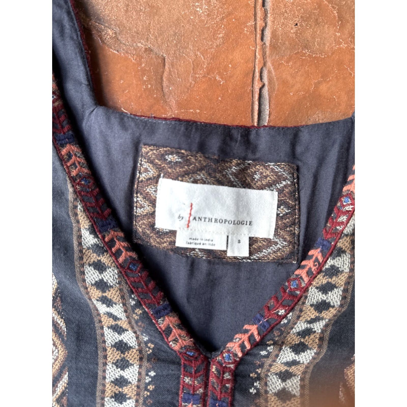 Anthropologie Anthropologie Embroidered Tunic Dress Women’s Small 3/4 Sleeve Multicolor Cotton V-Neck Geometric Casual Short Dress Womens Size S / US 4 / IT 40 - 2 Thumbnail