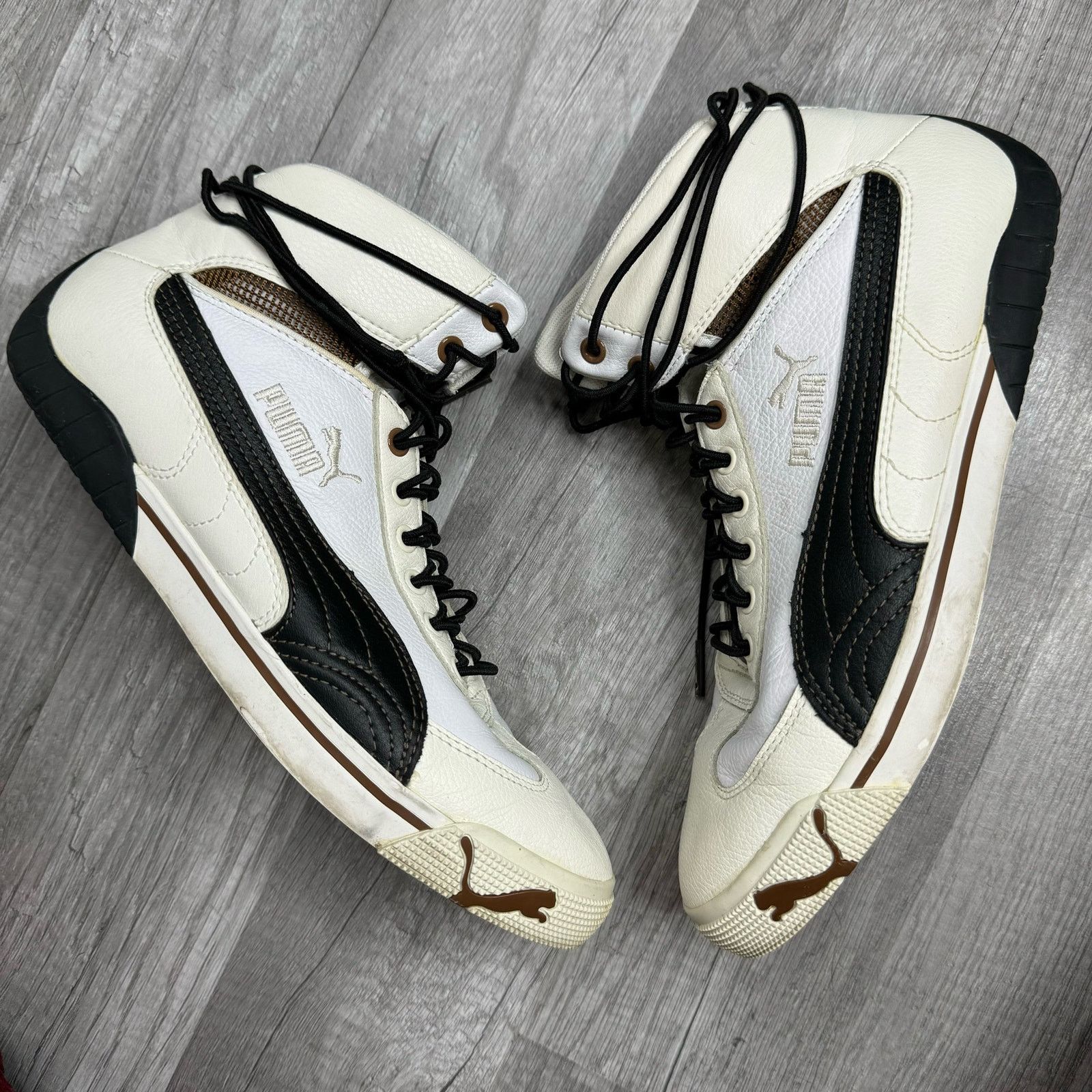 Puma Vintage Puma White Black Lace Up Mid Top Sneakers Bokette 8 Size US 8 / IT 38 - 3 Thumbnail