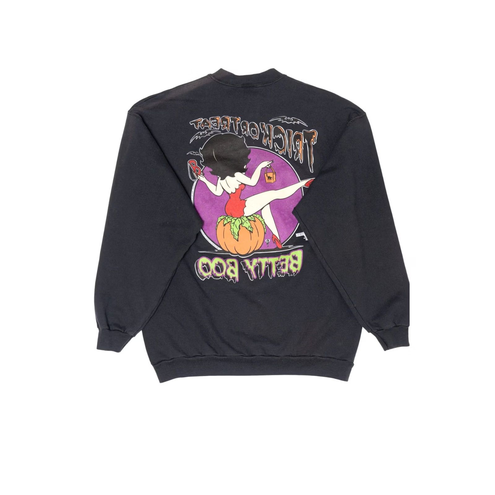 TEE JAYS Vintage Betty Boop Trick Or Treat Front/Back Halloween Sweatshirt Black 1990s XX-Large Tee Jays Womens Ladies Boys Girls Mens Size US XXL / EU 58 / 5 - 2 Thumbnail