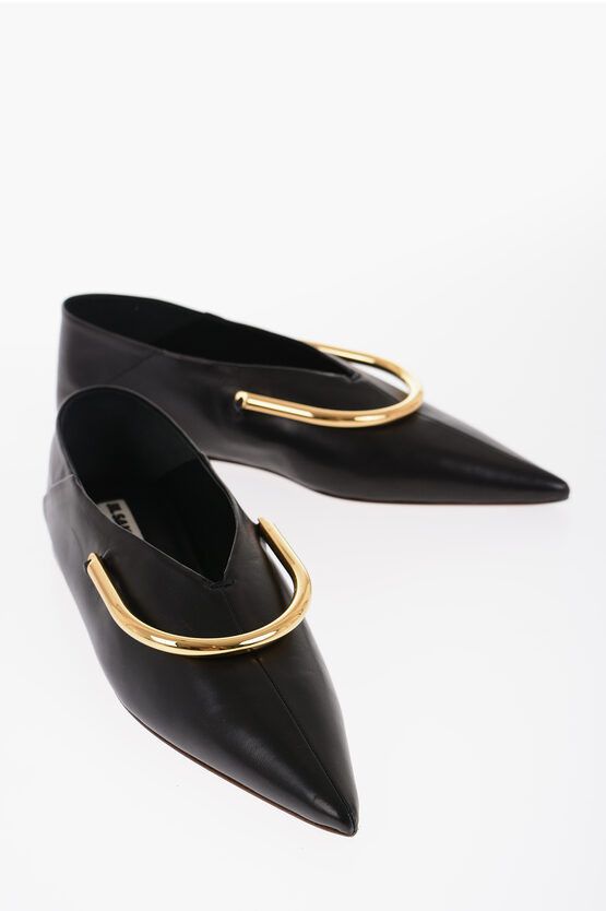 image of Jil Sander Leather Pointed Ballerinas Shoes in Black, Women's (Size 10)
