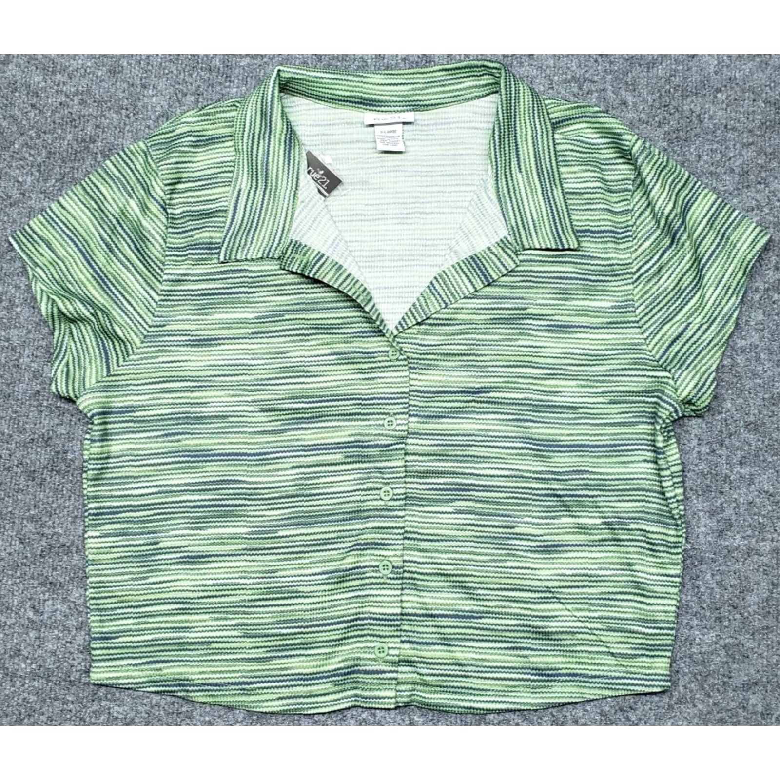 Vintage Rue21 Shirt Top Womens XL Green Space Dye Stretch Button Up Collared New Size XL / US 12-14 / IT 48-50 - 2 Thumbnail