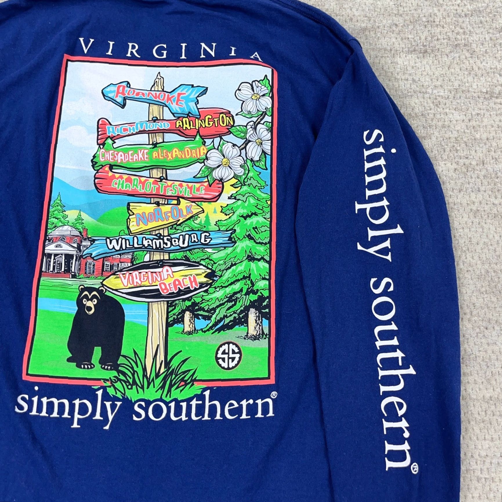 Spell Simply Southern Shirt Women Medium Blue Long Sleeve Virginia Bear Spell Out Size M / US 6-8 / IT 42-44 - 3 Thumbnail