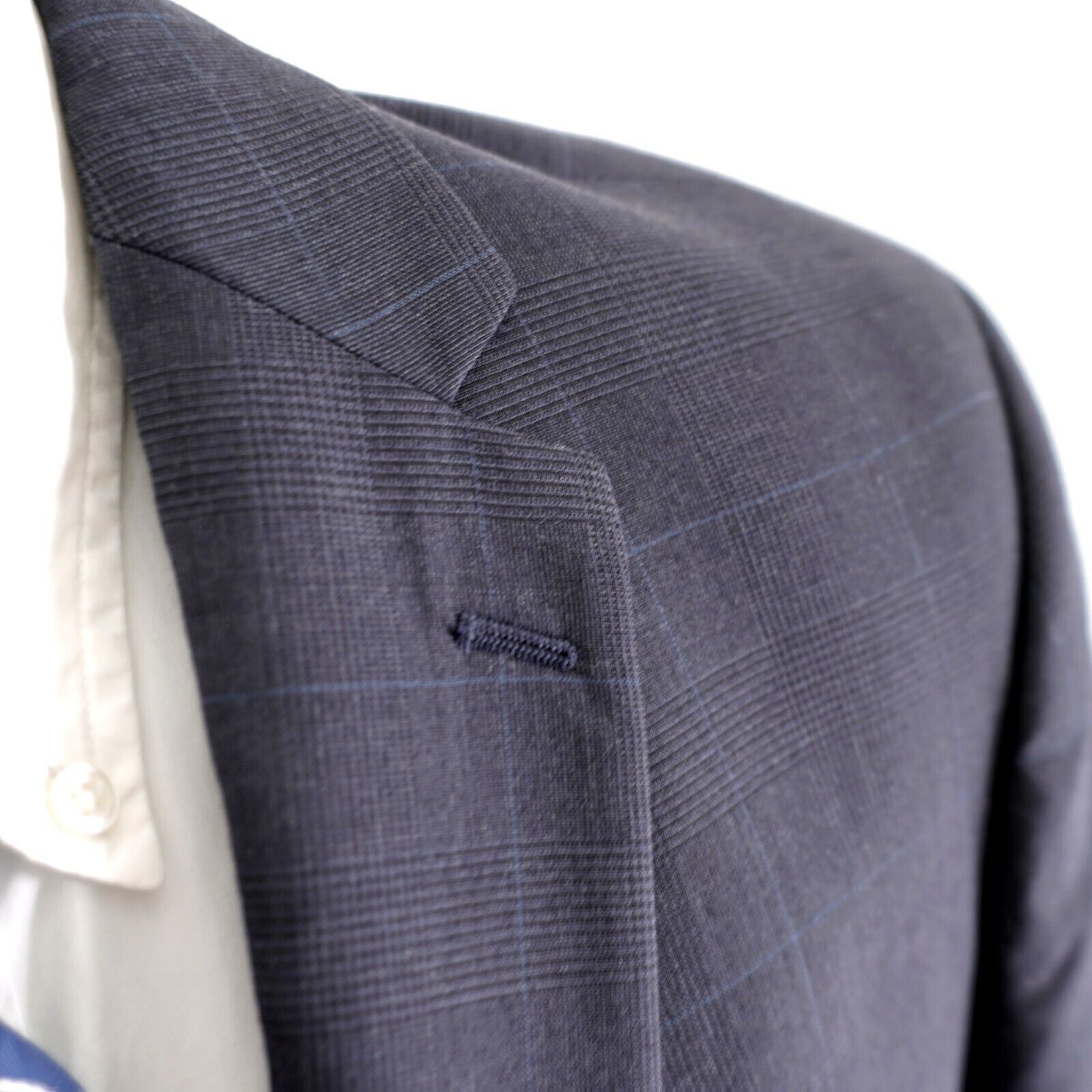 Jos. A. Bank Joseph Jos A Bank Wool Blue Gray Plaid Windowpane 2 Button S Size 38R - 2 Thumbnail