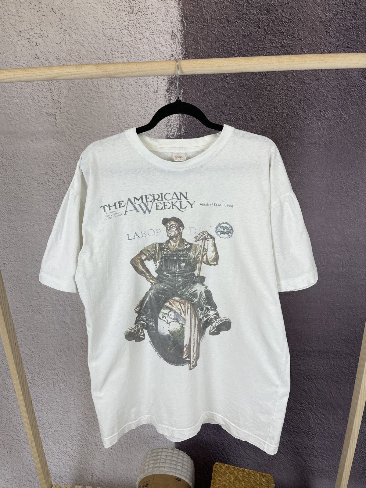 Vintage Vintage 90s The American Weekly Labor Day blue eagle art tee Size US L / EU 52-54 / 3 - 1 Thumbnail