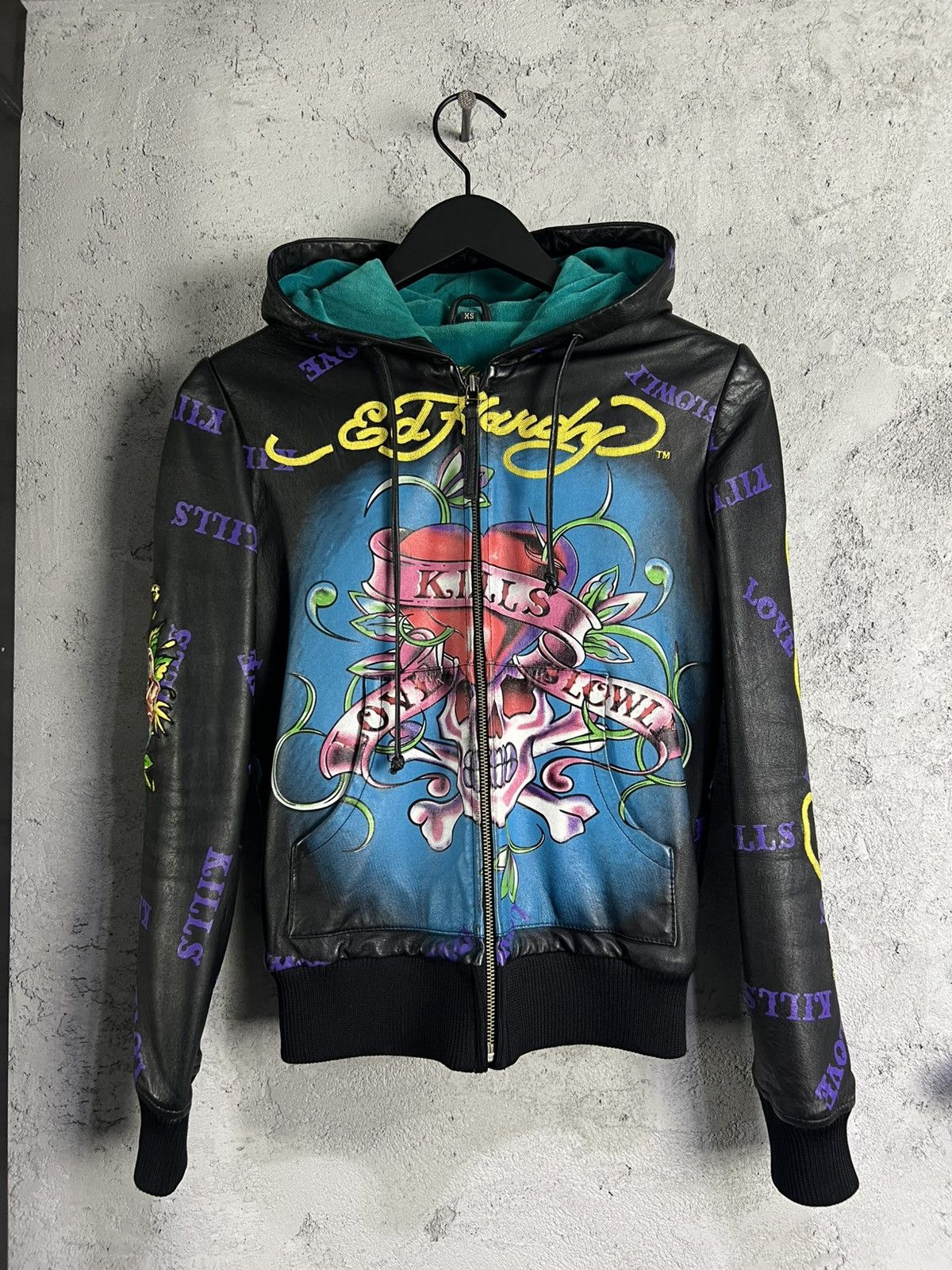 Vintage Ed Hardy leather jacket Love Kills Slowly S