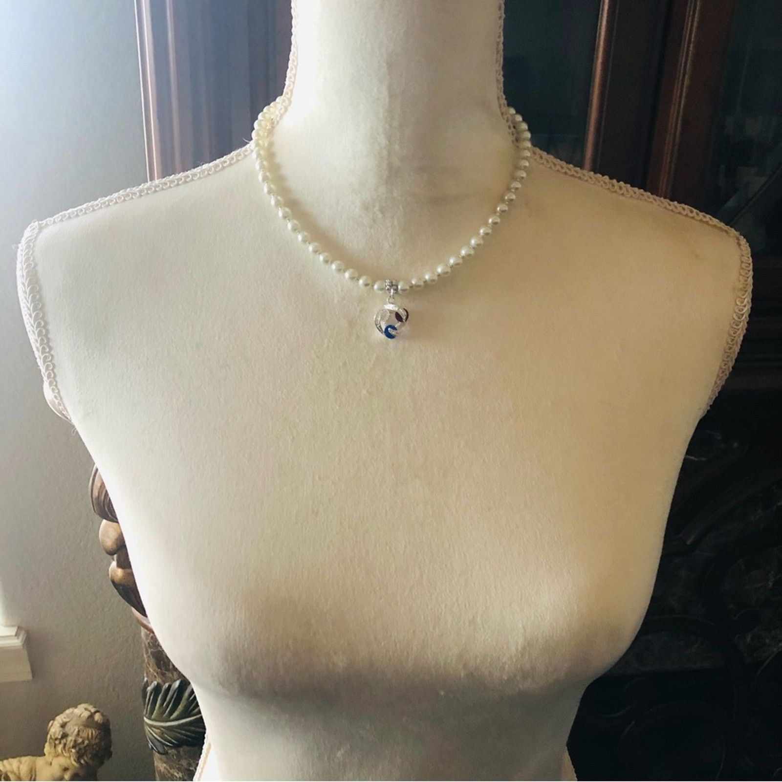 Handmade Handcrafted repurpose red white & blue stone Pearl necklace Size ONE SIZE - 9 Thumbnail