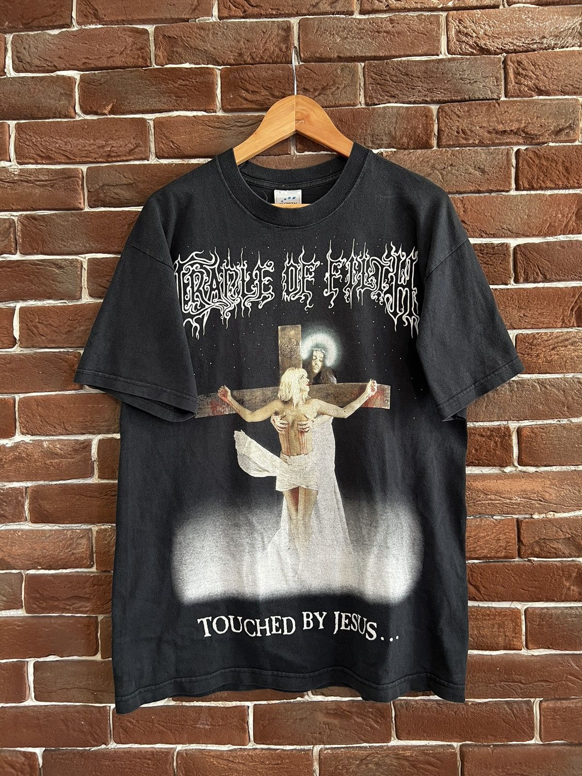 Pre-owned Band Tees X Grail Vintage 2000 Cradle Of Filth Touched By Jesus Band Tshirt In Washed Black