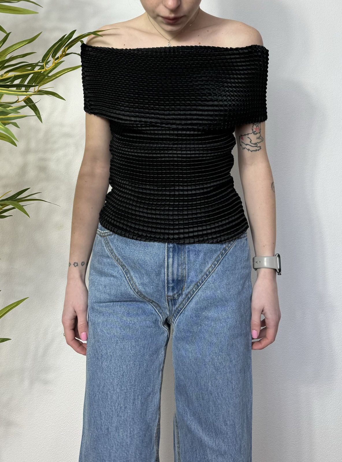 Vintage ISSEY MIYAKE STYLE OFF SHOULDERS PLEATED TANK TOP Size ONE SIZE - 1 Thumbnail