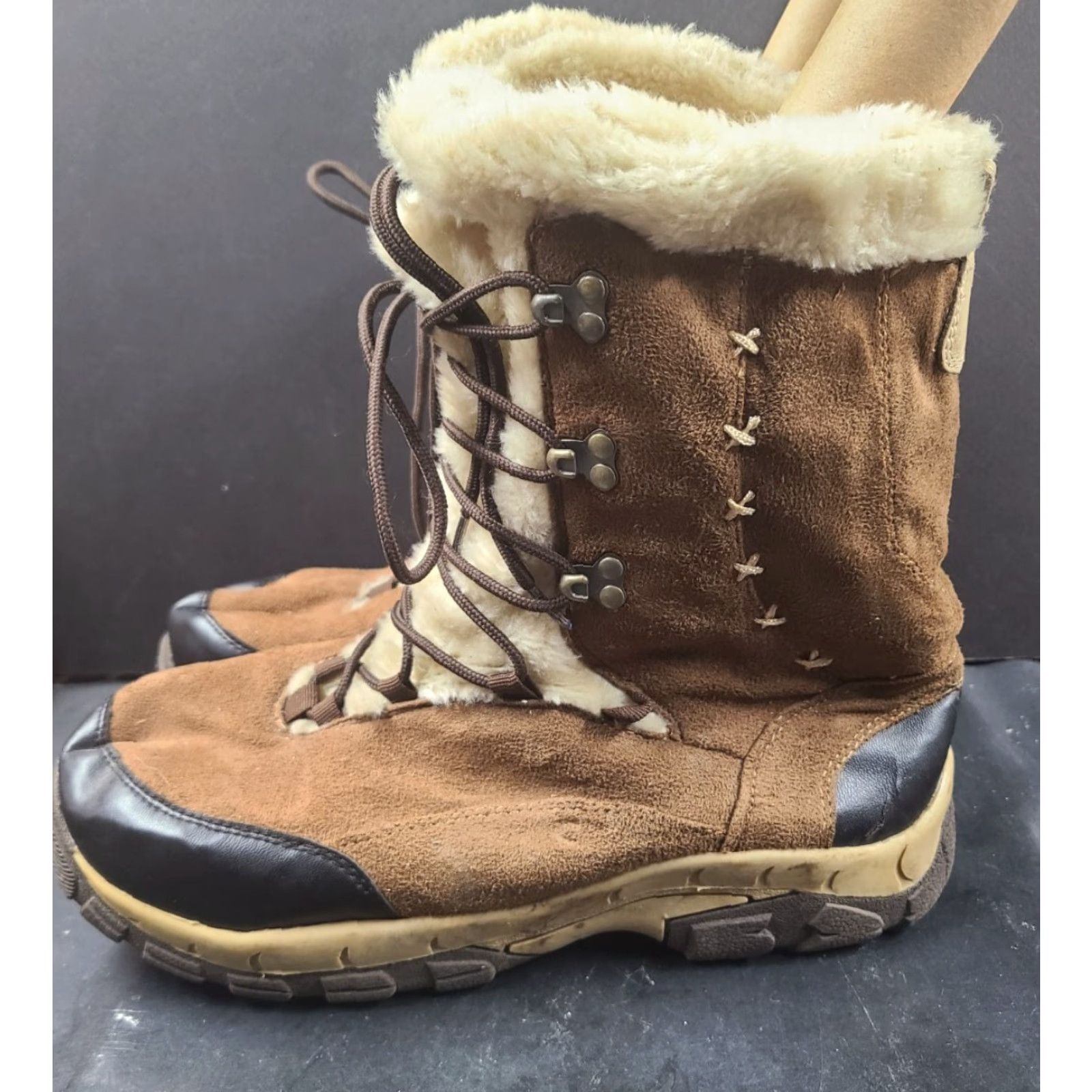Vintage ITASCA Boots Womens Size 11 Mid Calf Faux Fur Lace Up Brown Winter Boot Leather Upper M Snow Boot Size US 11 / IT 41 - 4 Thumbnail