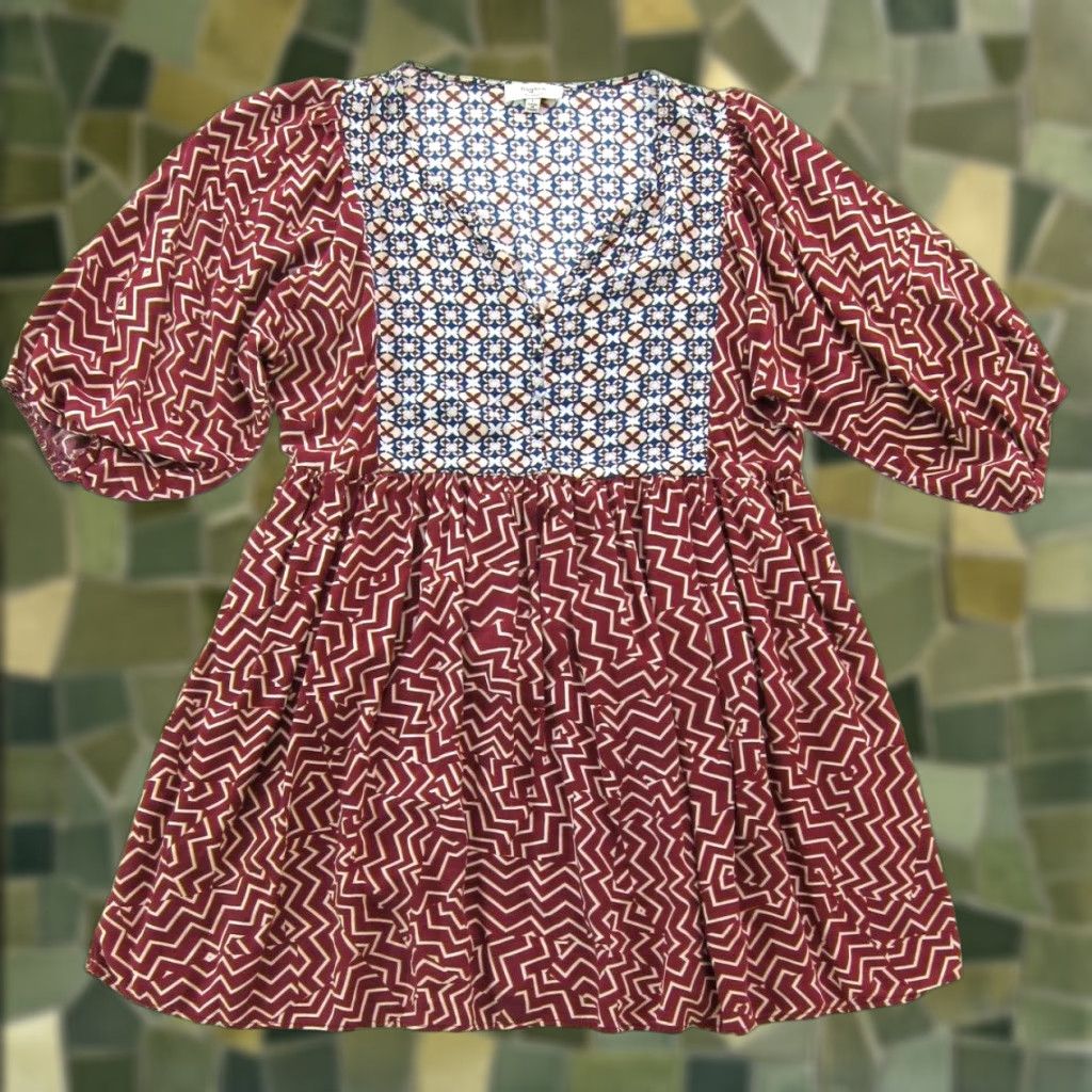 Vintage Hayden Los Angeles 100% Rayon Red Floral Geometric Tunic Smock Dress L - Vintage? (No) Size L / US 10 / IT 46 - 1 Thumbnail