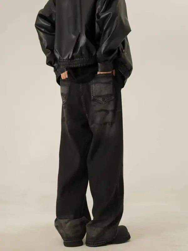 VIBE Retro Street Wash Black Cracked Micro Flared Jeans Size US 34 / EU 50 - 3 Thumbnail