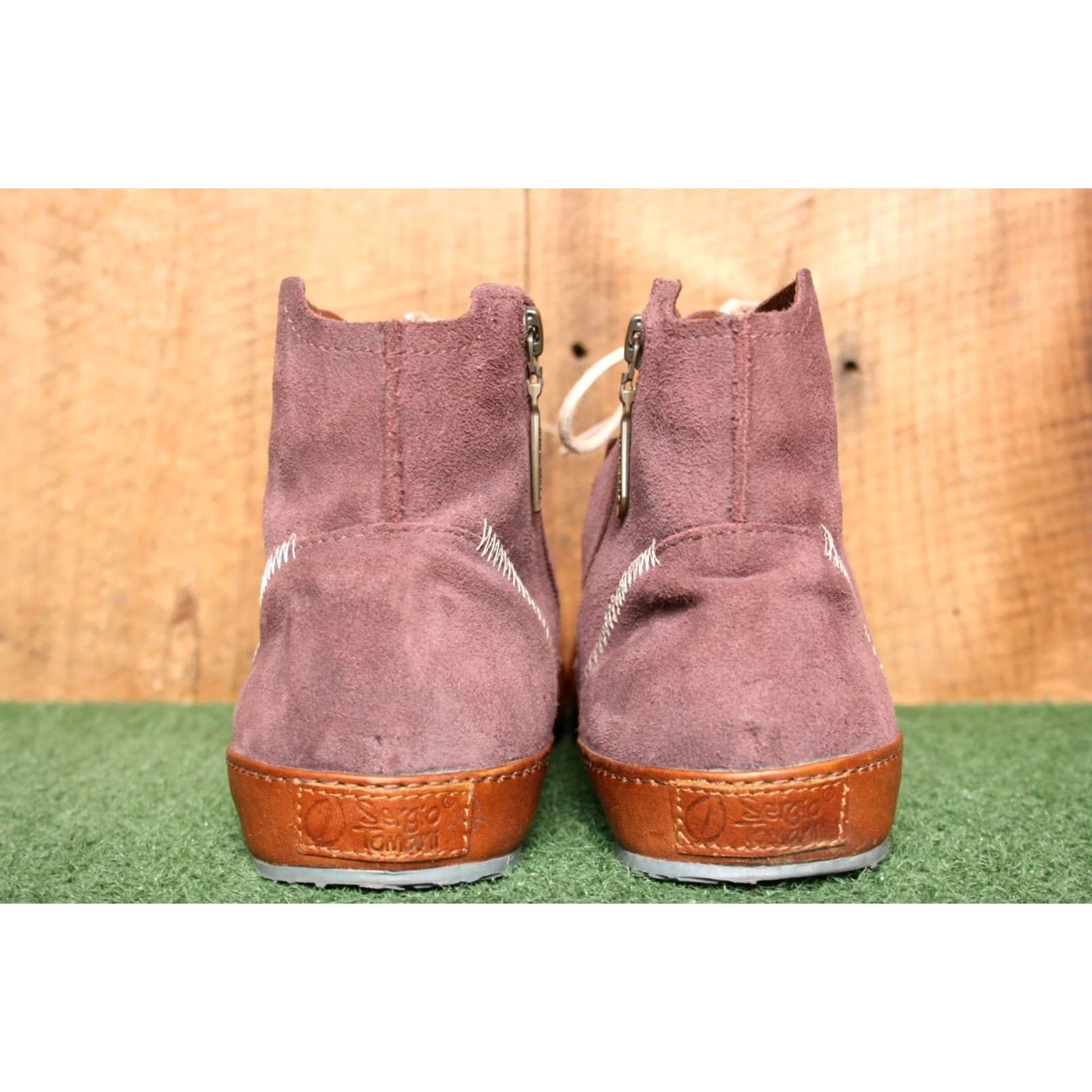 Vintage Sergio Tomani Dusty Plum Suede & Tan Leather Ankle Boots US 10.5-11 | EUR 42 Women's Bootie Leather Suede Lace Up Zip 42 Plum Tan Mens Womens Size US 10.5 / IT 40.5 - 7 Thumbnail