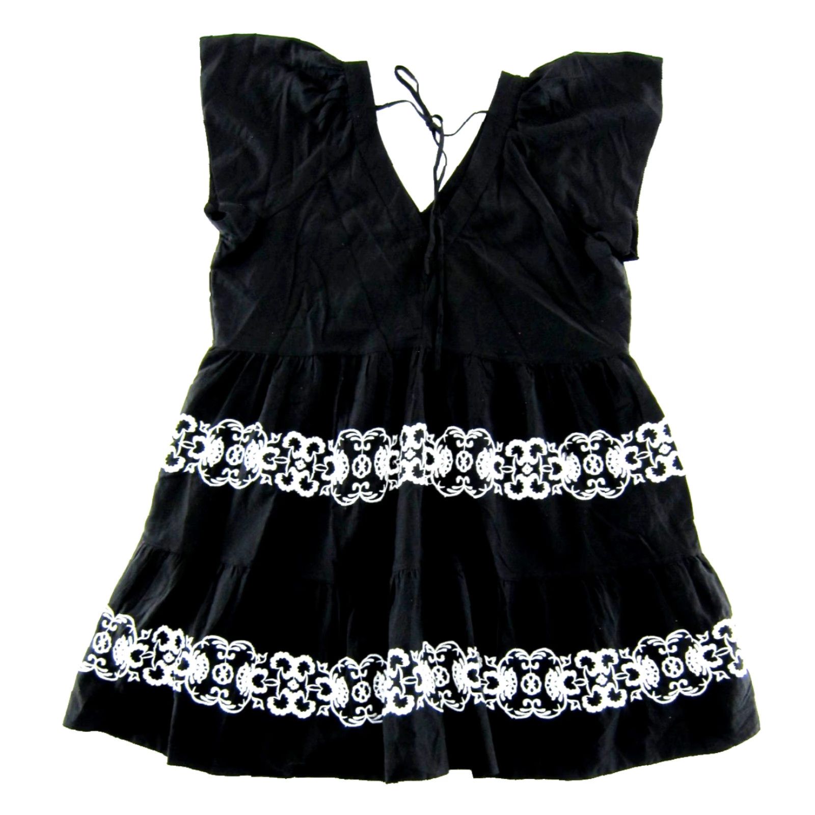 old navy black and white dress Athletic By In & White, Size: S neck short elasticized sleeves ruffle and tie detail smocked empire waist relaxed fit hits above ankle models are approx Printed Fit & Flare Cami