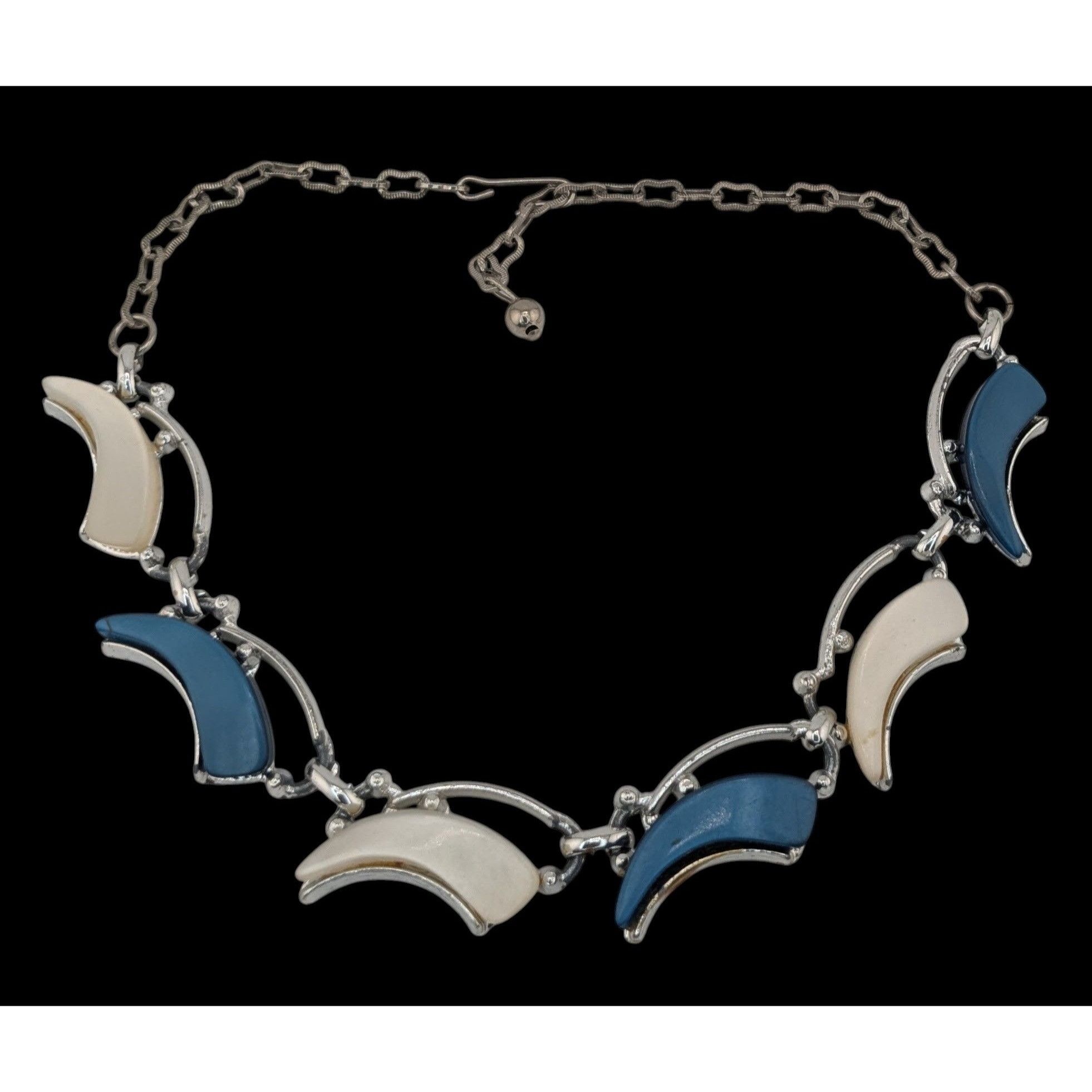 Other Vintage Retro Blue & White Lucite Crescent Necklace Size ONE SIZE - 2 Thumbnail