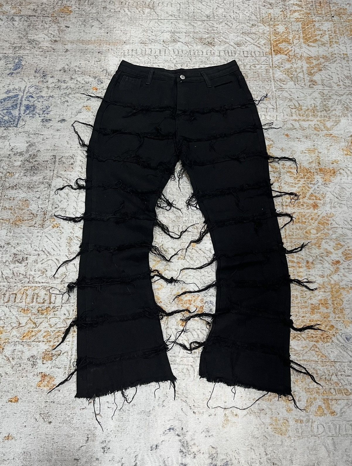Japanese Brand Stacking Motive Flare Fringe Black Jeans Size US 31 - 1 Thumbnail