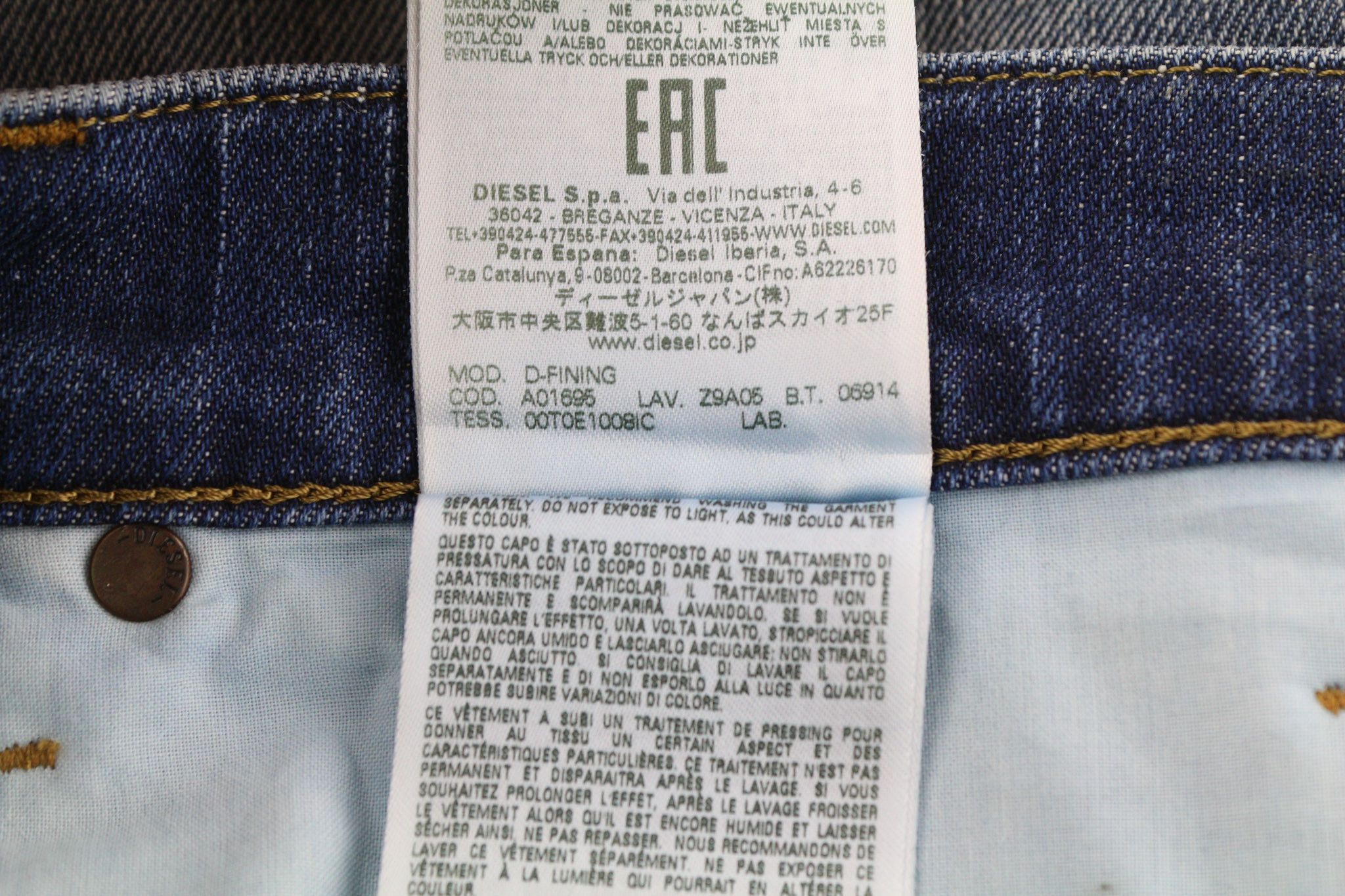 Diesel D-FINING Z9A05 W30/L32 Stretch Blue Denim 40425 Size US 30 / EU 46 - 11 Thumbnail