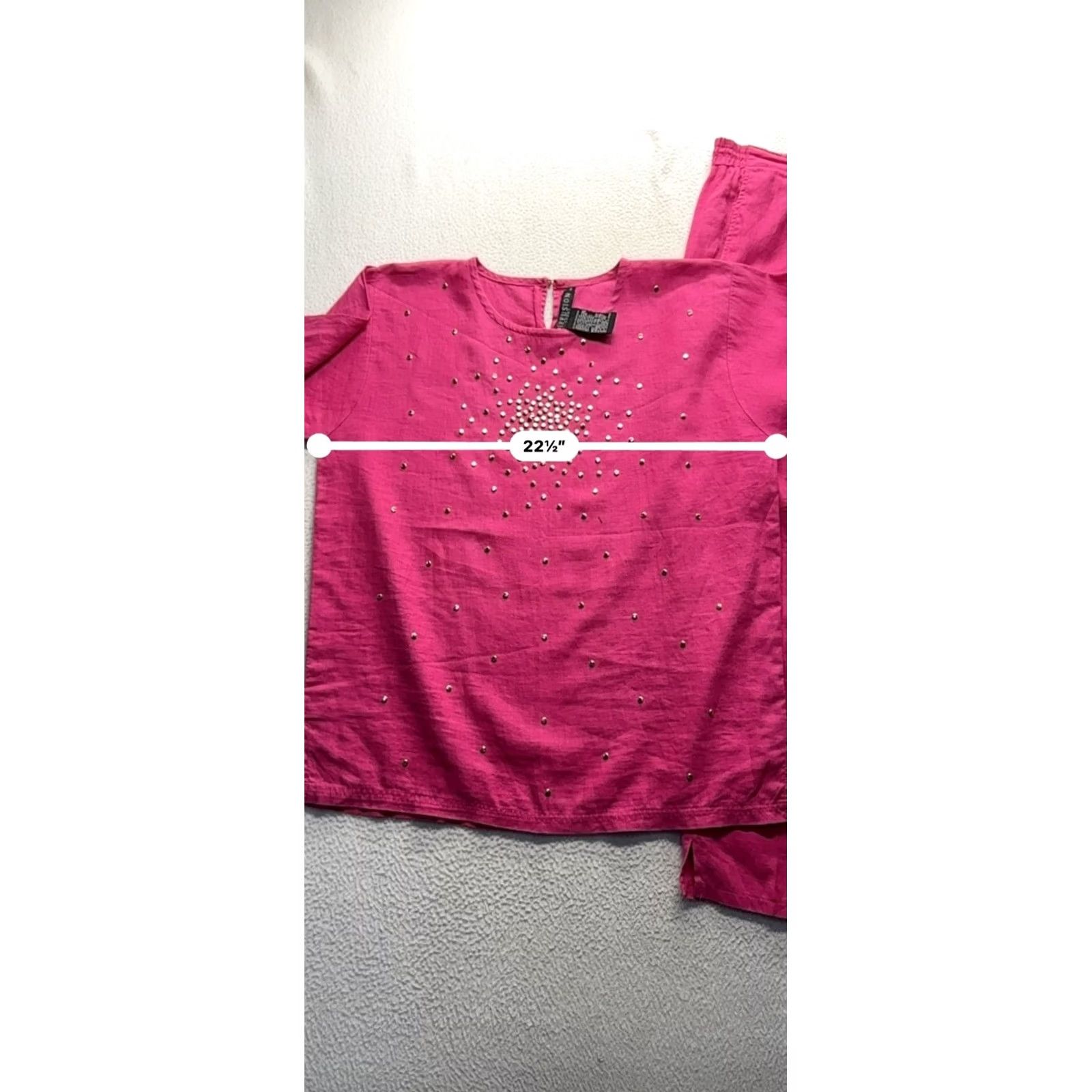 Vintage Diffusion Bright Pink Studded Lounge Set Women 8 Short Sleeve Elastic Waist Two-Piece Size 30" / US 8 / IT 44 - 7 Thumbnail