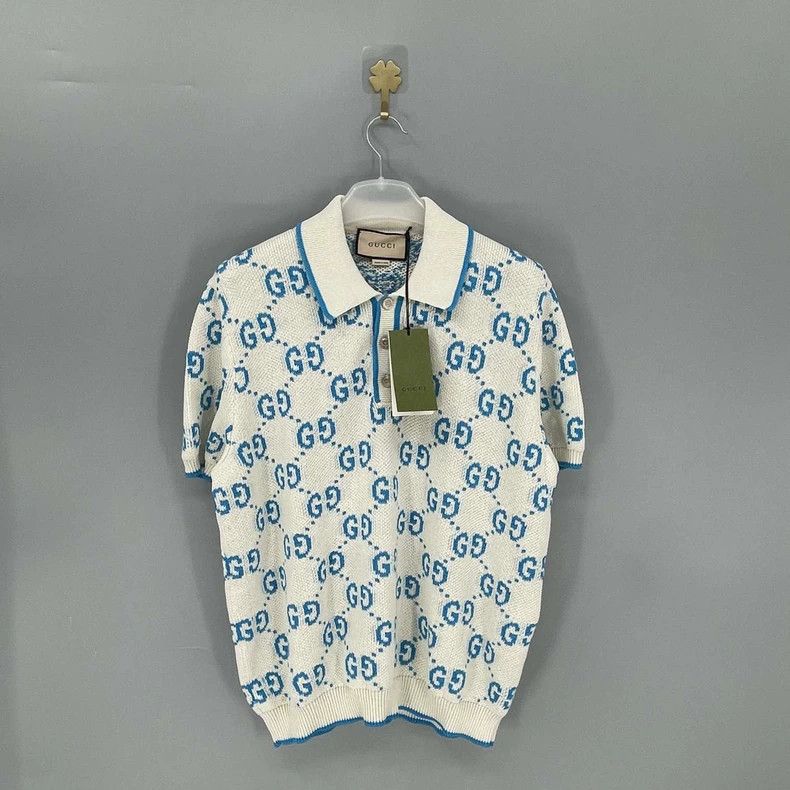Gucci Gucci Logo pattern full-print knitted short-sleeved Polo sh | Grailed