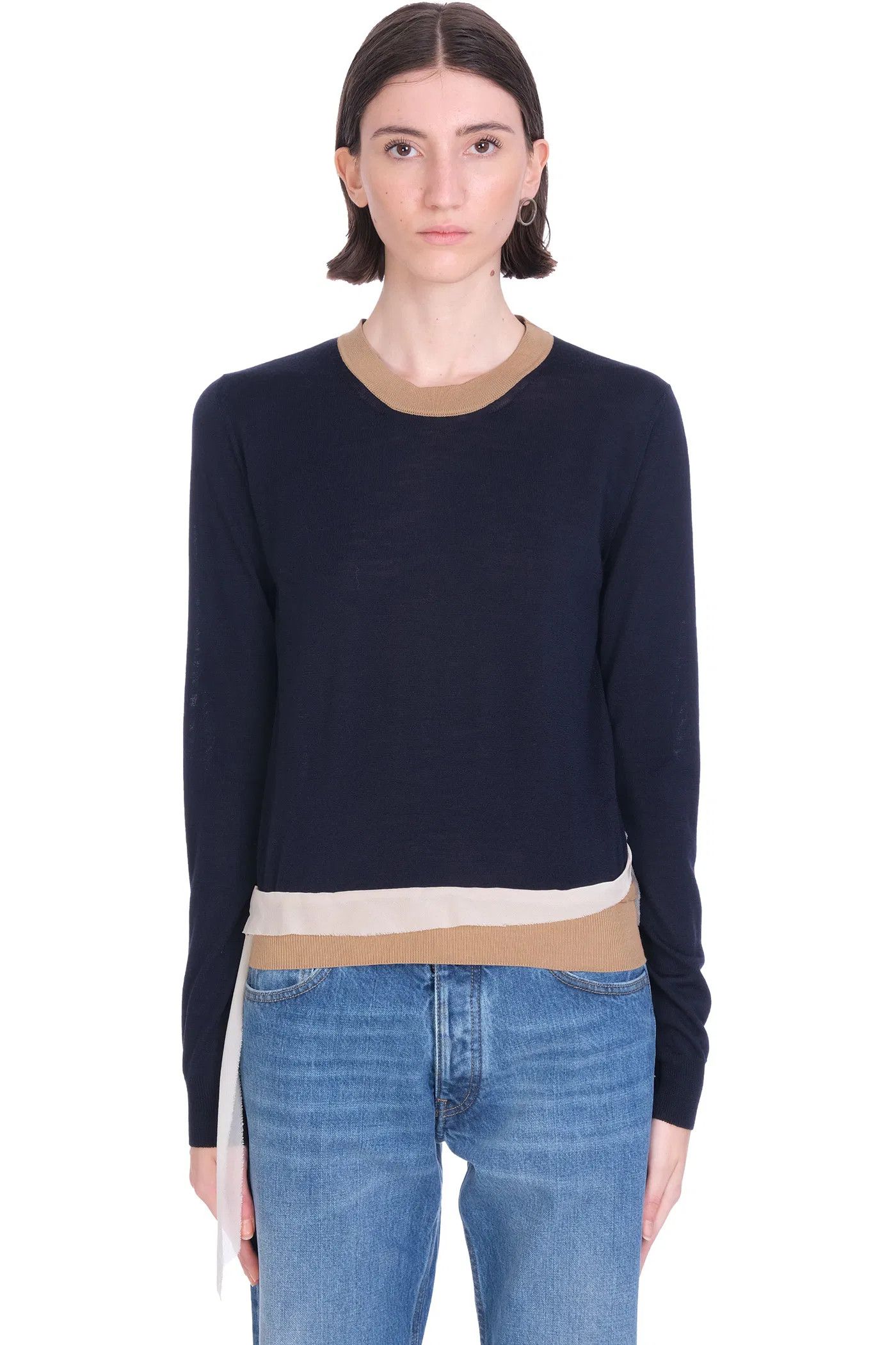 Maison Margiela o1y0625 Crewneck Sweater in Midnight Blue/Camel Size S / US 4 / IT 40 - 1 Thumbnail
