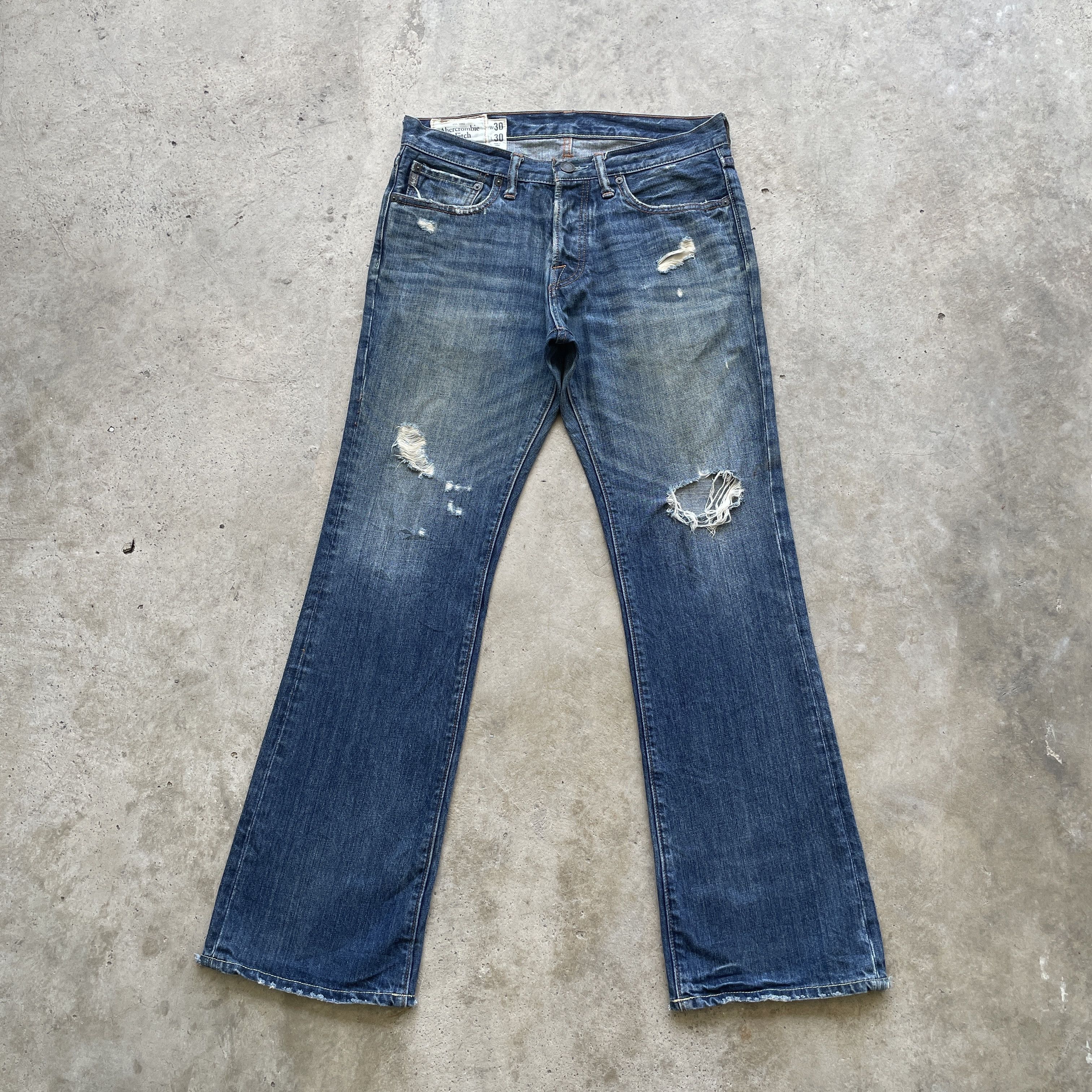 Abercrombie & Fitch W32 VINTAGE A&F DISTRESSED FLARE JEANS BOOTCUT DENIM PANTS Size US 32 / EU 48 - 2 Thumbnail