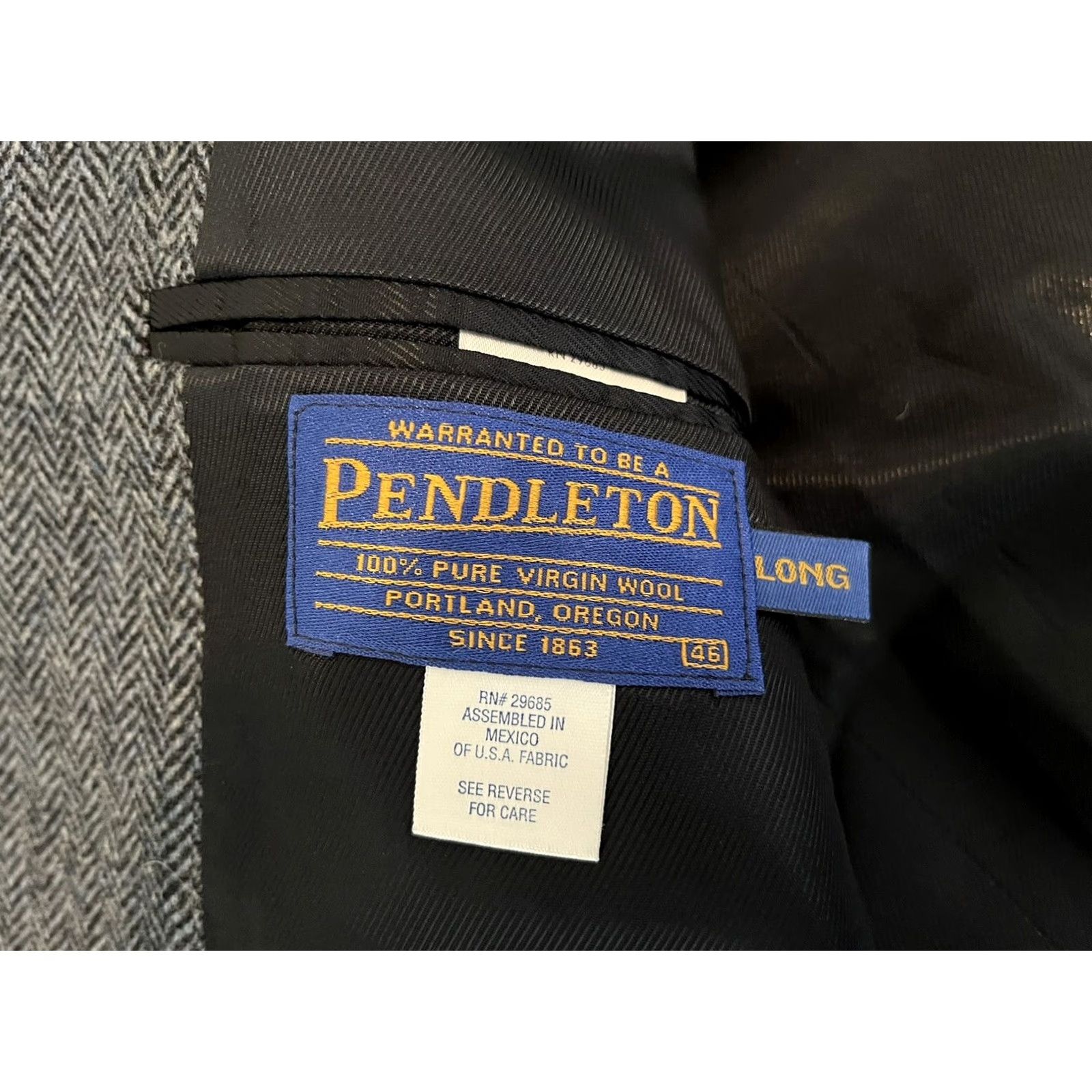 Pendleton Pendleton Western Tweed Wool Blue Jacket Blazer Sport Coat 46 Long Mens Wool Tweed 2 Button Elbow Patches Vintage Western Theme Size 46R - 3 Thumbnail