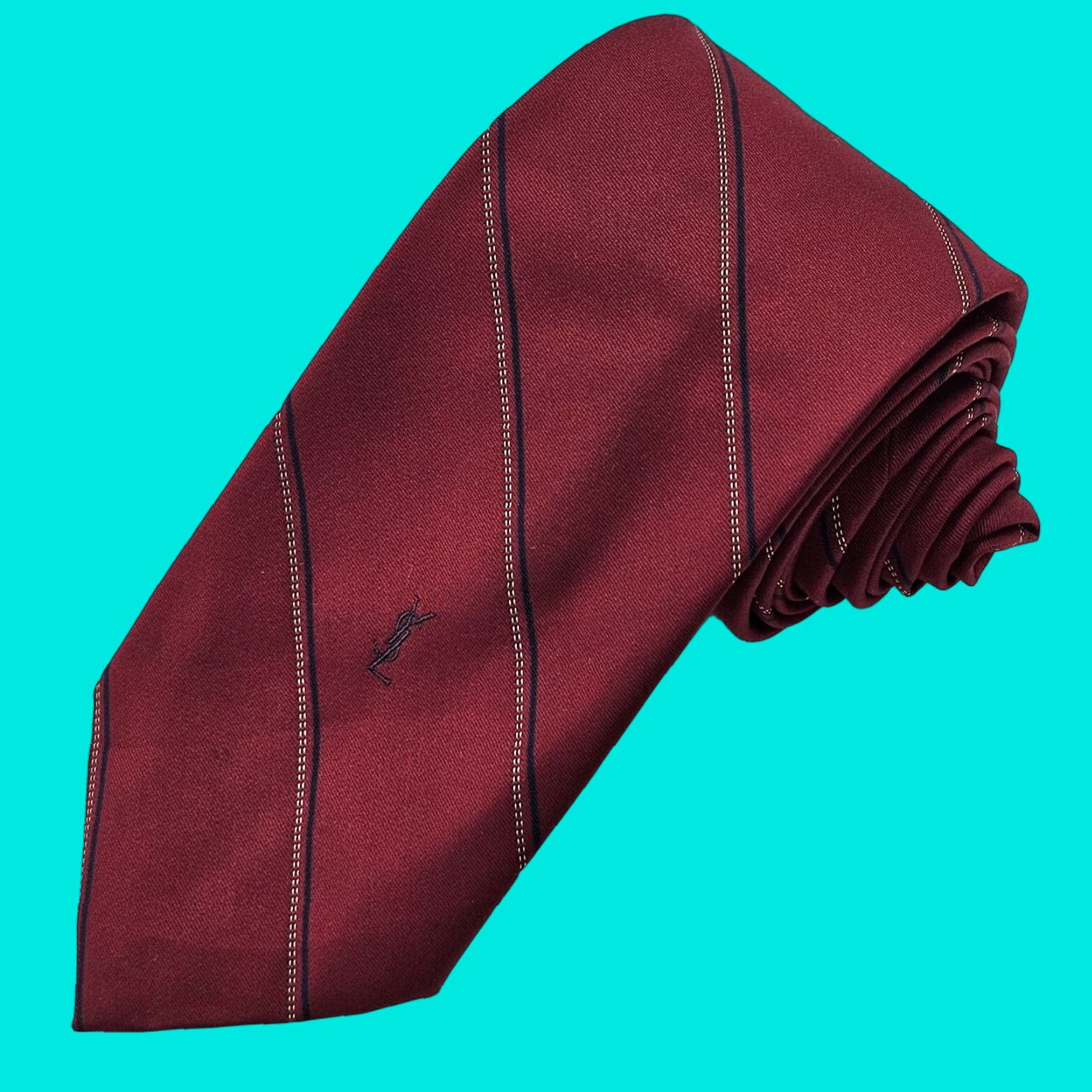 Vintage Yves Saint Laurent Stripe Tie Mens YSL Logo Red Blue Businessman Power Tie