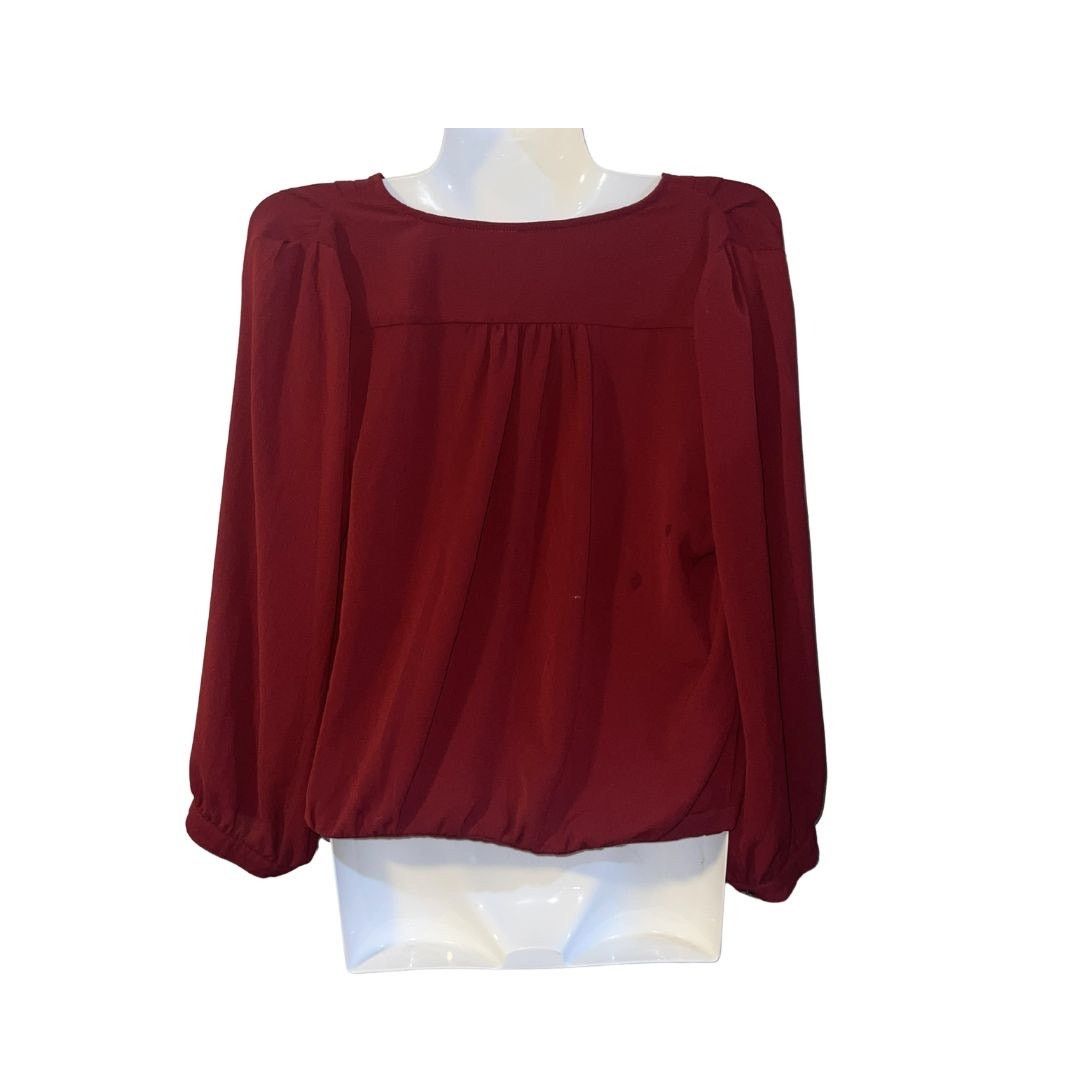 Other Burgundy Wrap Tie Crop Deep V-Neck Blouse SZ M Dressy Chic Size M / US 6-8 / IT 42-44 - 2 Thumbnail
