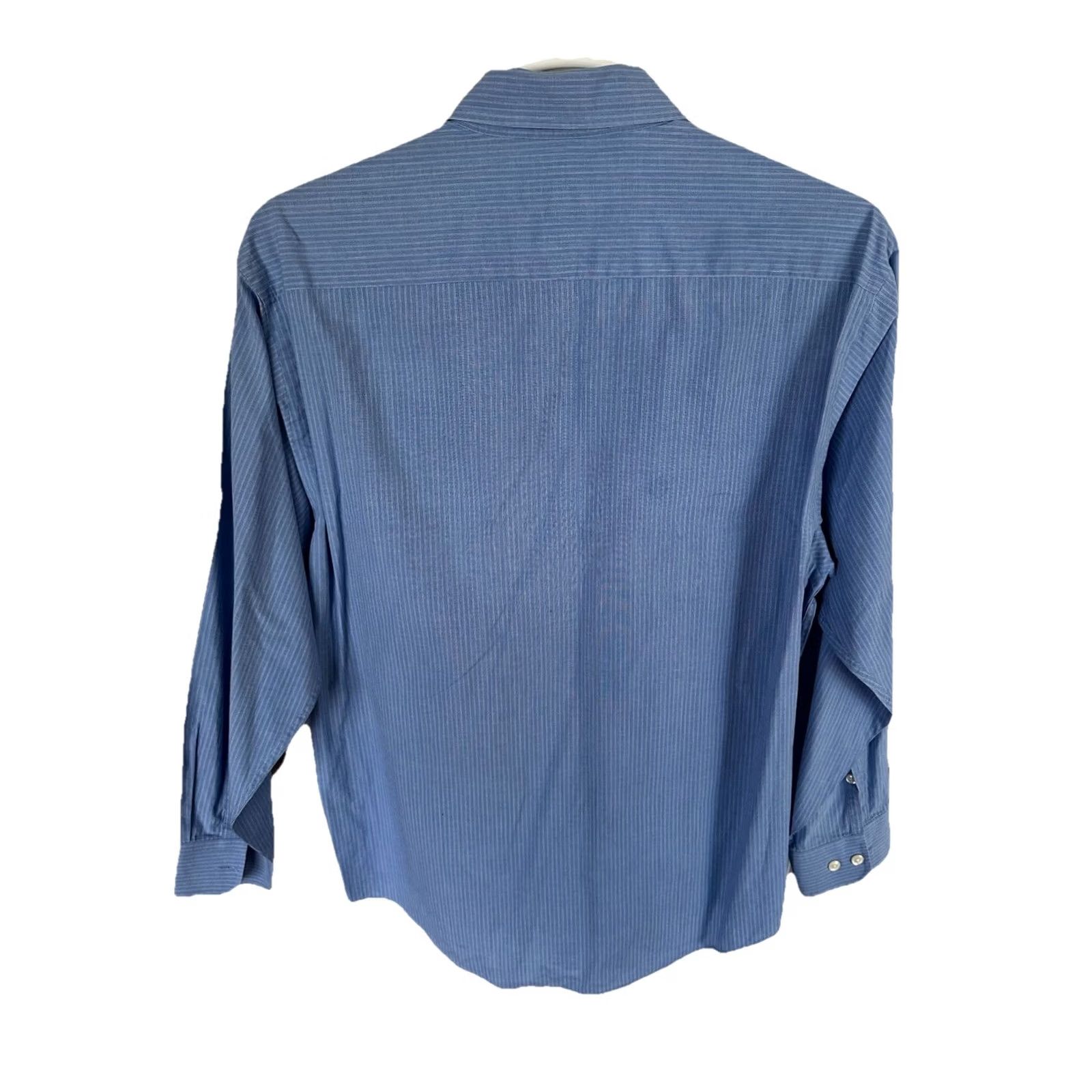 Valentino VINTAGE Valentino Pinstripe Button-Down Dress Shirt 80s Men’s Blue 100% Cotton Size 17.5 Mens Size 48R - 7 Thumbnail