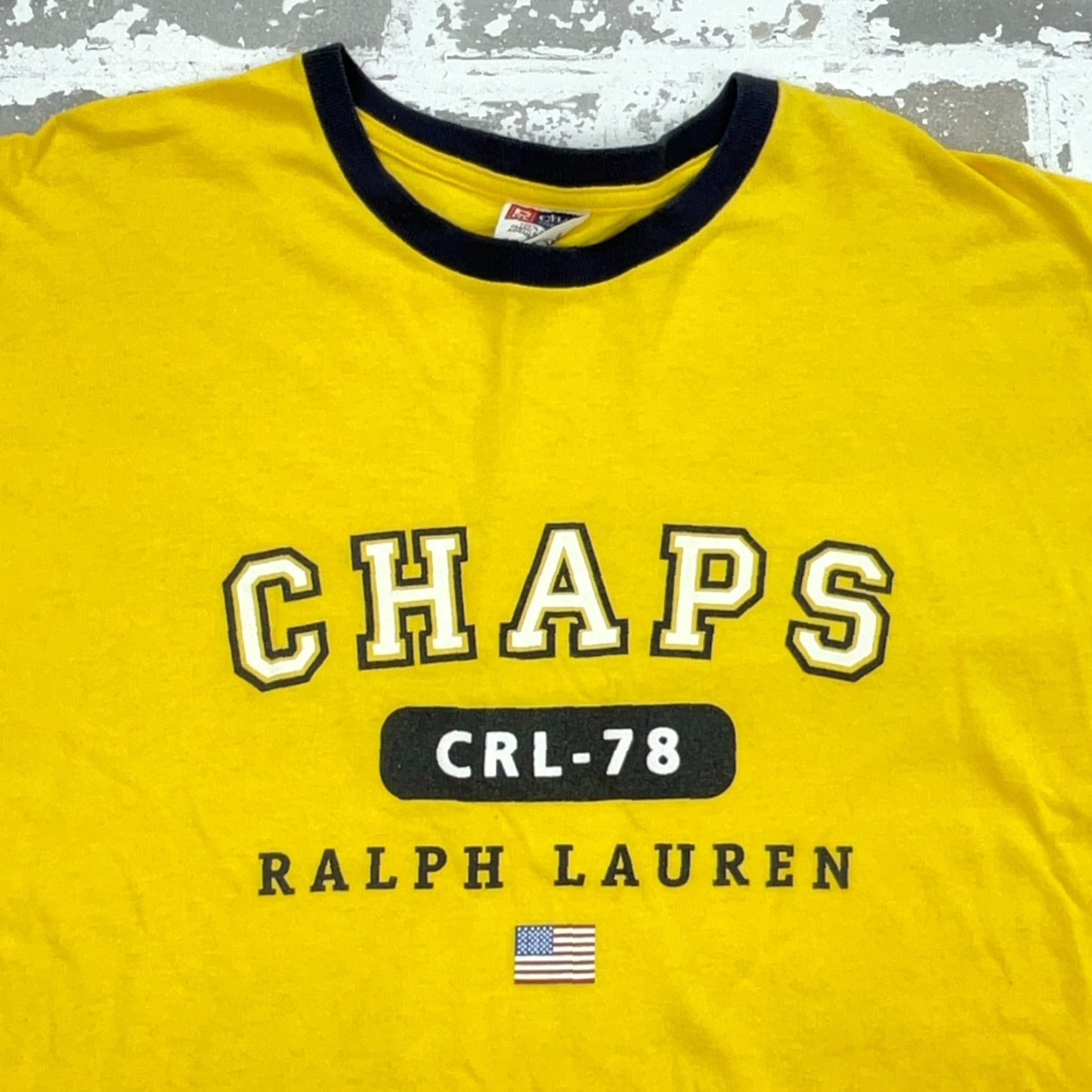 Chaps VINTAGE Chaps Ralph Lauren T Shirt Men L Yellow Ringer Spell Out Flag 90s Hipster Classic Retro Java? Size US L / EU 52-54 / 3 - 2 Thumbnail