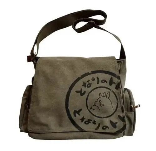 Anime Canvas Messenger Bag Vintage Y2K Cool Print 90S in Green, Men's