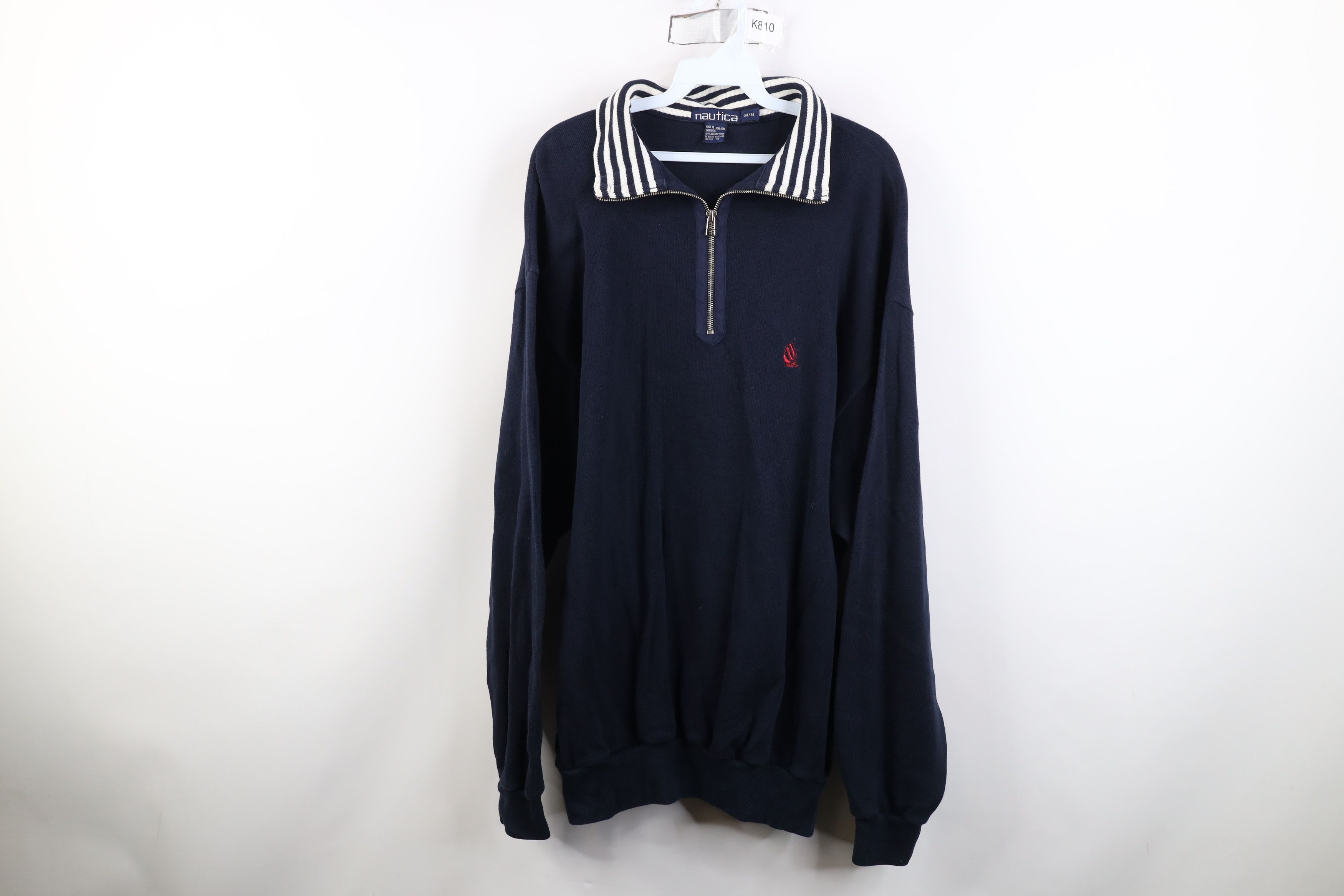 Nautica Vintage 90s Nautica Ribbed Knit 1/4 Half Zip Sweater Blue Size US M / EU 48-50 / 2 - 1 Thumbnail