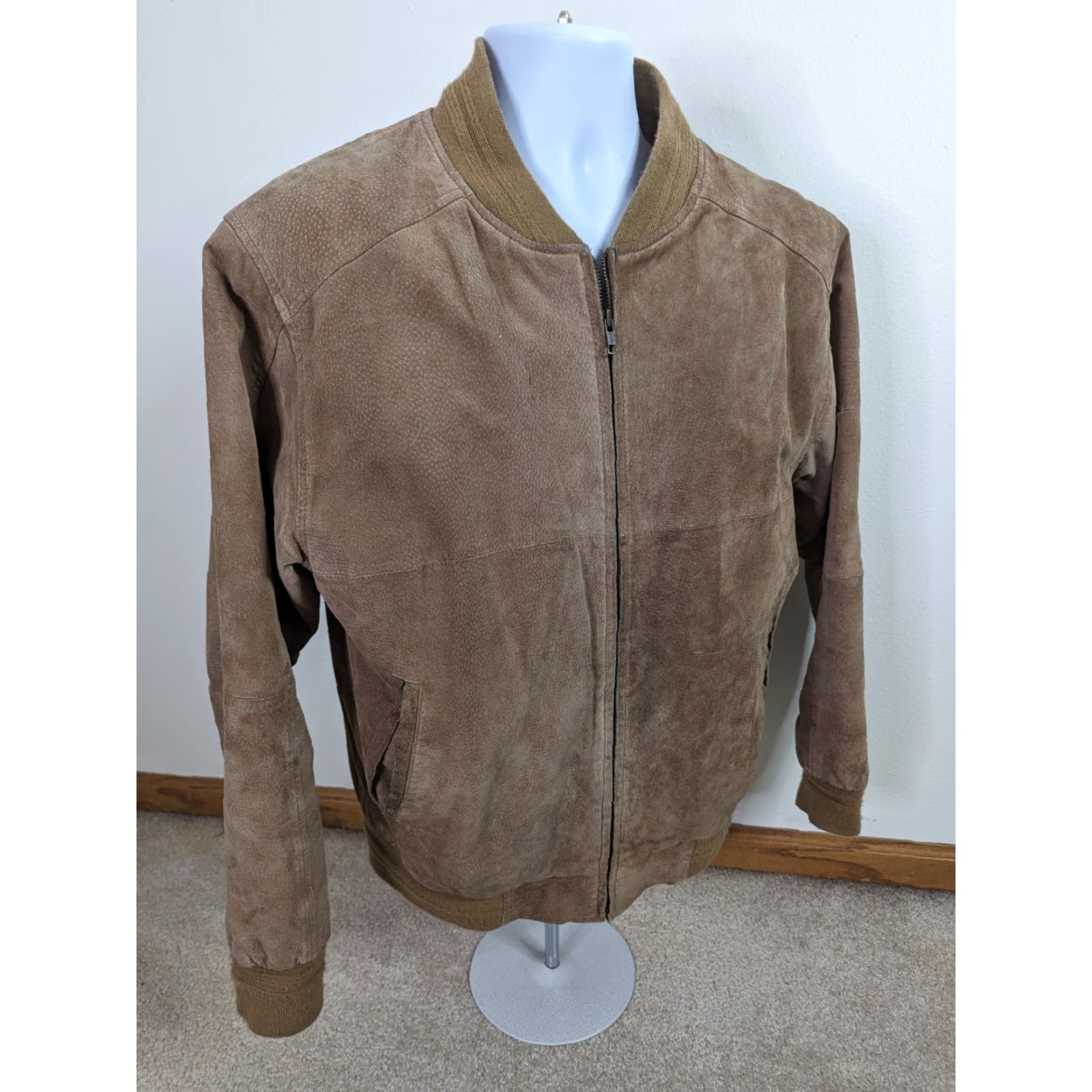 Vintage VINTAGE Bomber Jacket Leather Suede Beige Tan Mens M 38-40 Full Zip Lined Pockets Casual Size US M / EU 48-50 / 2 - 2 Thumbnail