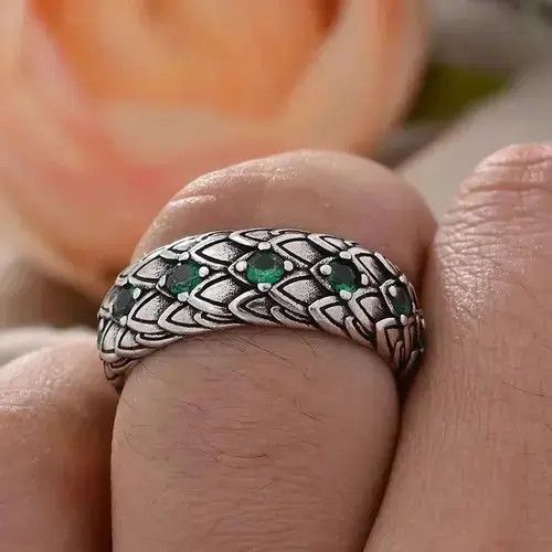 Jewelry Retro Green Crystal Scales Ring Size ONE SIZE - 3 Thumbnail