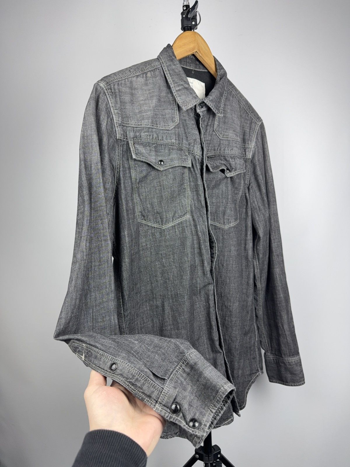 G-Star 00s Y2K G-Star RAW Denim Western Shirt Snap Button Grey Size US L / EU 52-54 / 3 - 6 Thumbnail