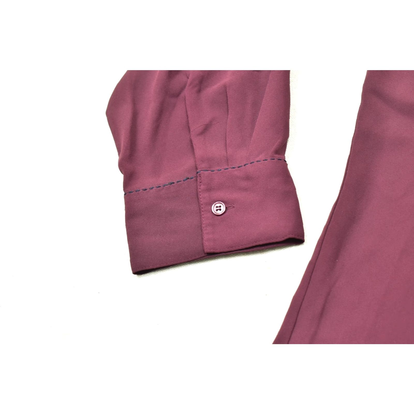 Vintage Lane Bryant Women 18/20 Maroon Henley Blouse Long Sleeve Pleated Back Career Top Size XXL / US 16-18 / IT 52-54 - 5 Thumbnail