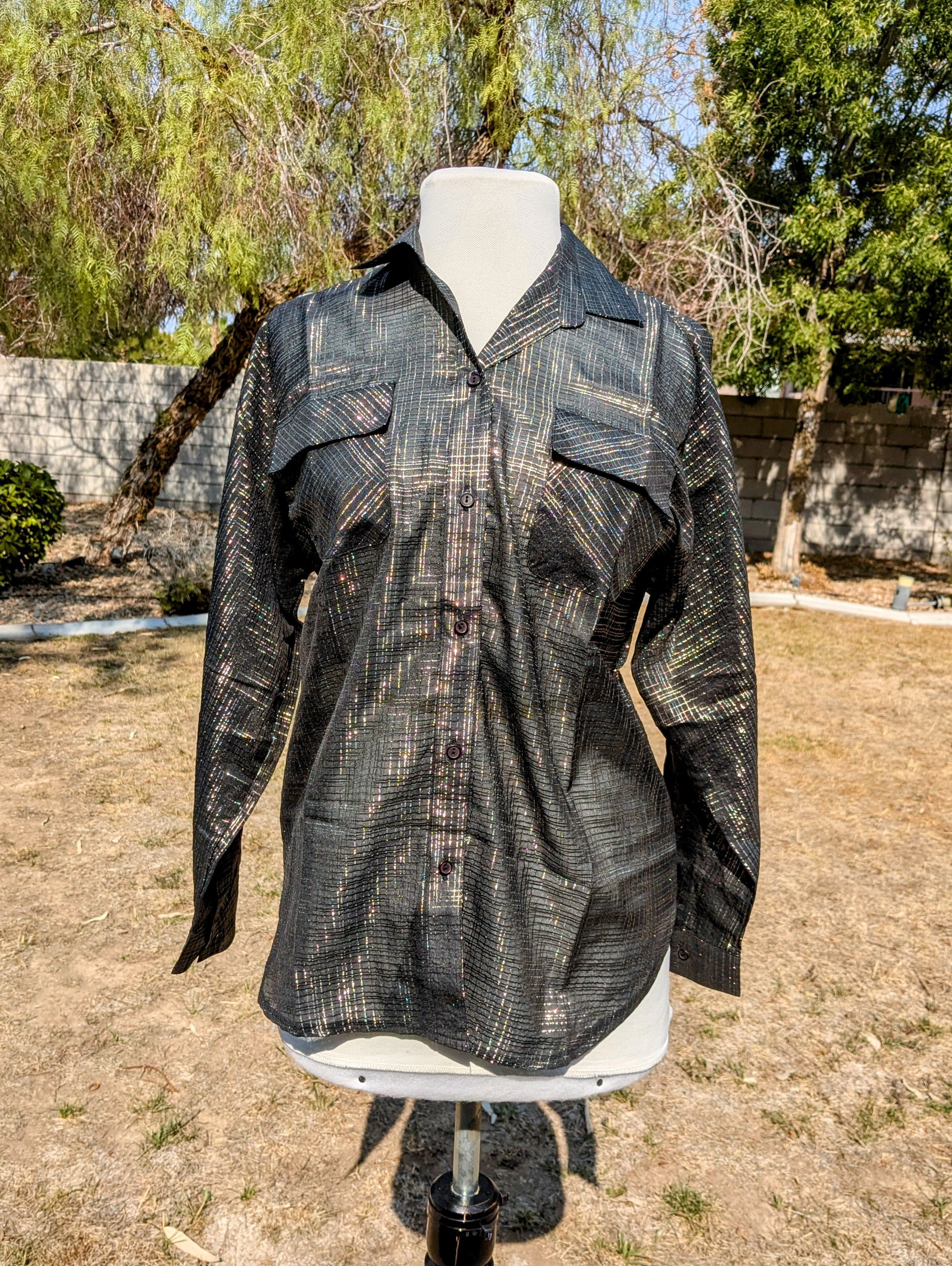 Other Gold Shimmer Crosshatch Pattern Sheer Button-Down L/S Shirt Size L / US 10 / IT 46 - 1 Thumbnail