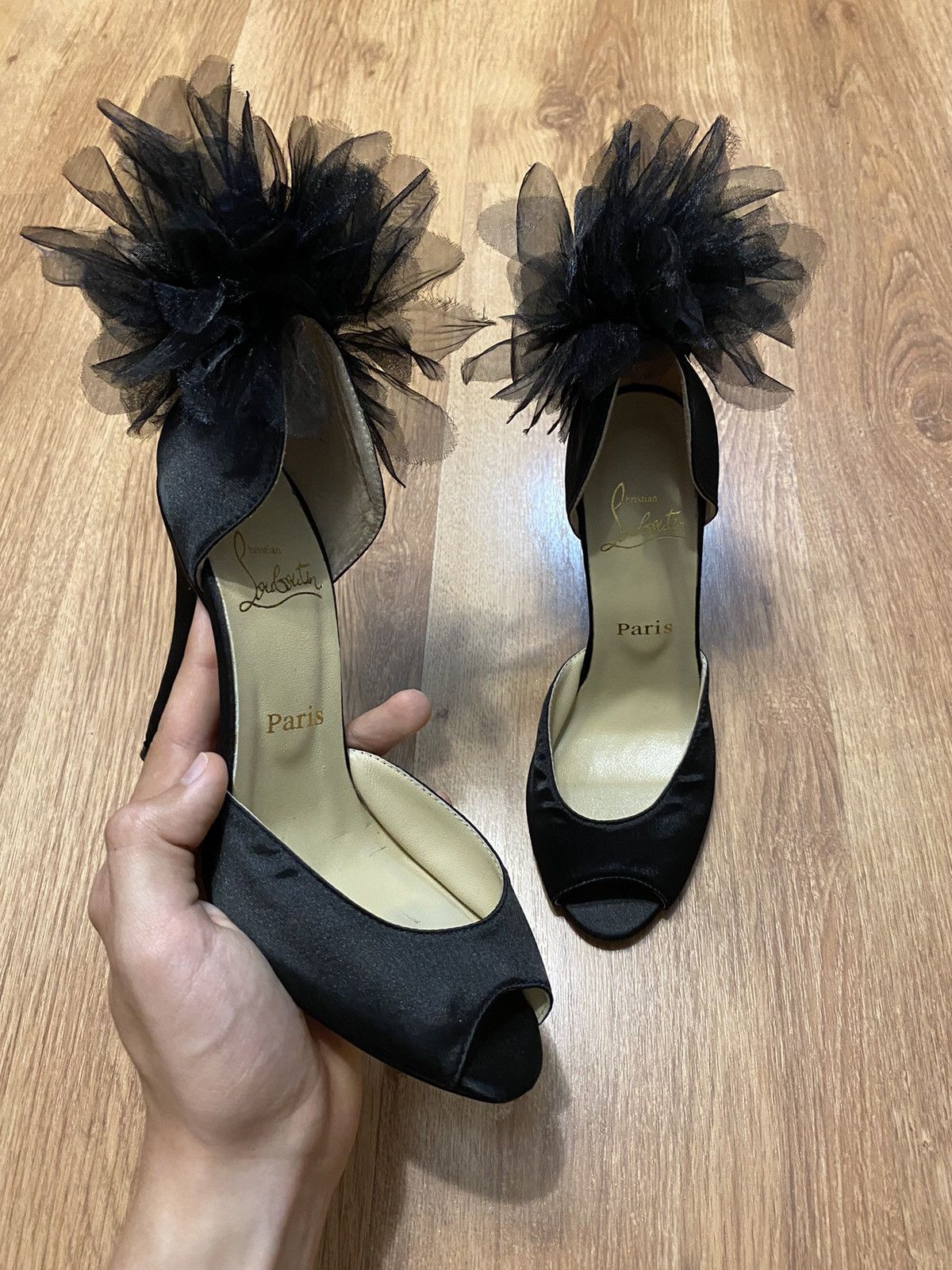 Christian Louboutin Black hotsell Satin Pumps