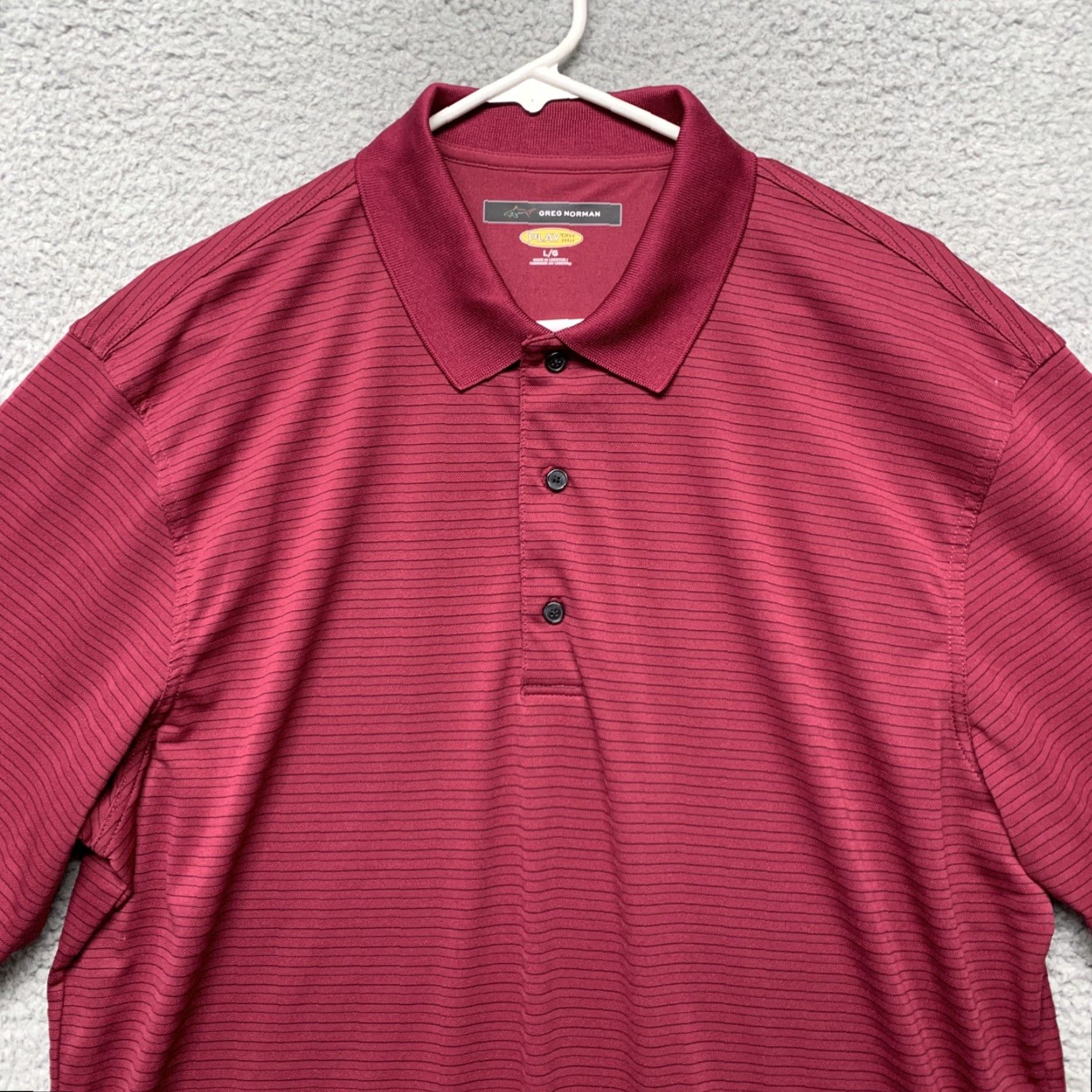 Vintage Greg Norman Polo Shirt Mens Large Burgundy Striped Playdry Jersey LG Size US L / EU 52-54 / 3 - 2 Thumbnail