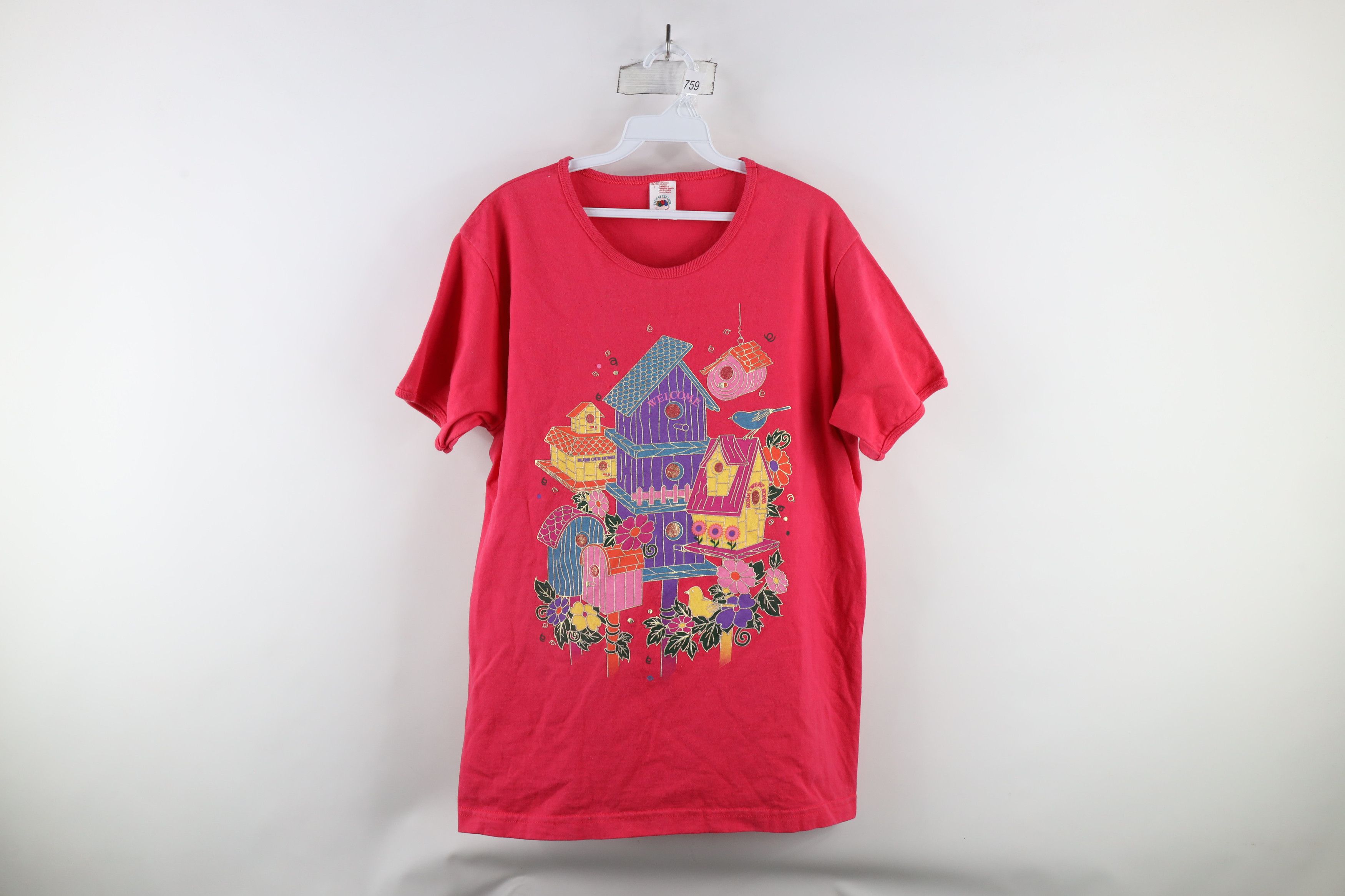 Vintage Vintage 90s Streetwear Flower Birdhouse T-Shirt Pink Size L / US 10 / IT 46 - 1 Thumbnail