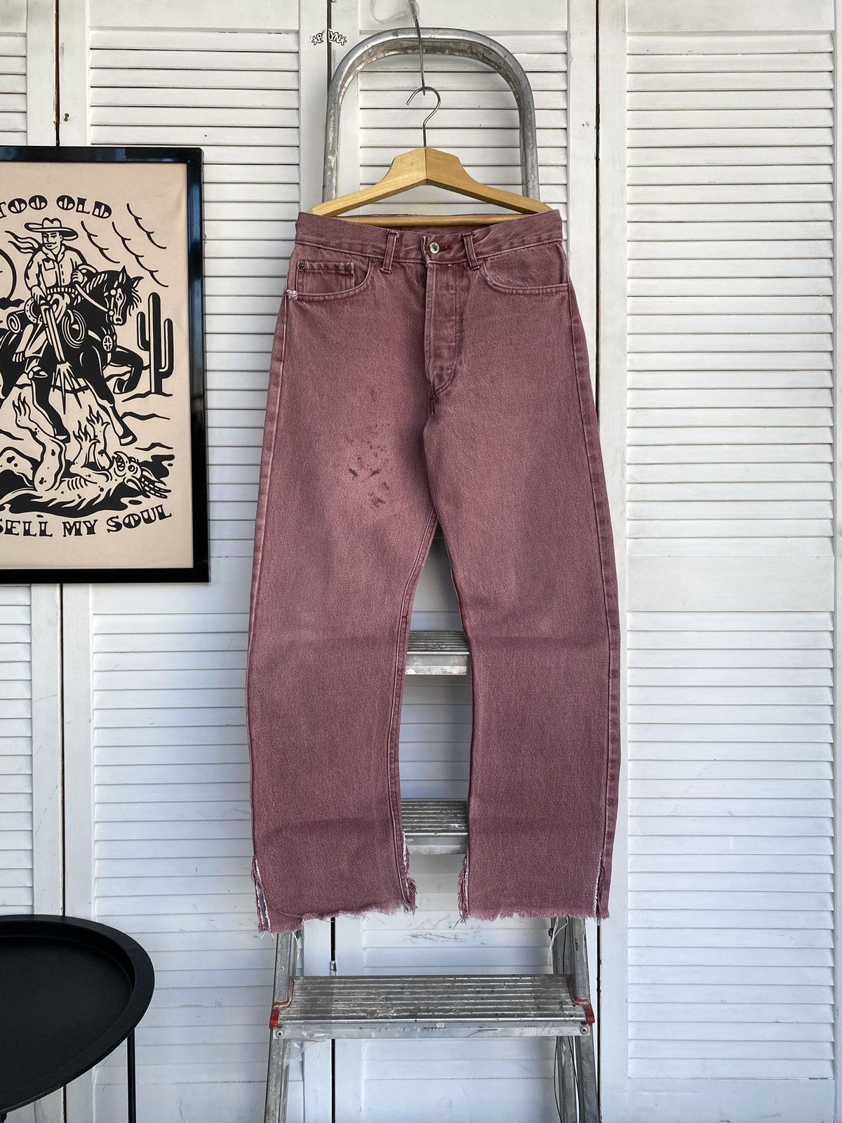Levi's × Vintage Vintage Levi’s 501 Hand-Dyed Burgundy Denim Jeans Pants USA Size US 28 / EU 44 - 2 Thumbnail