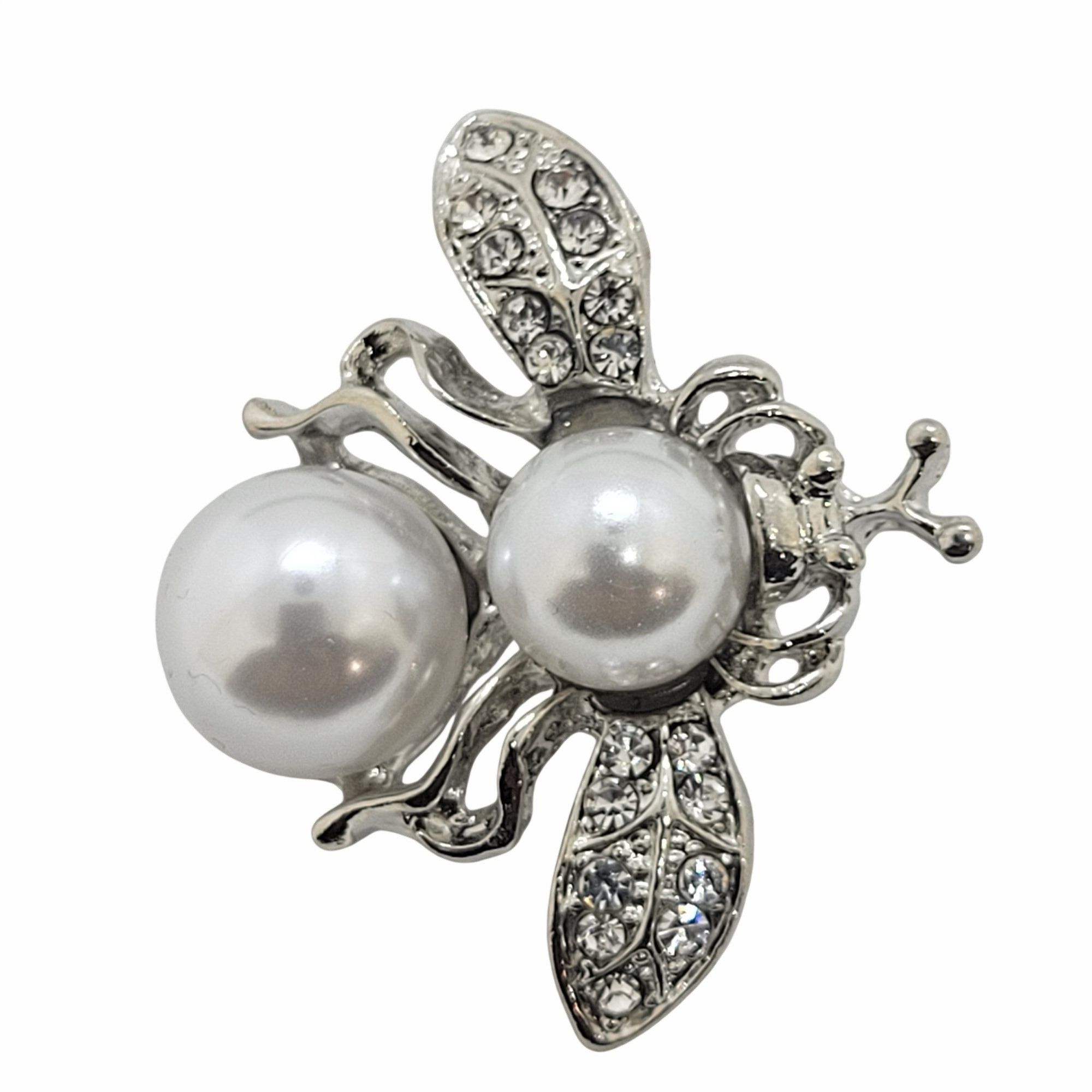 Other Bee-Shaped Rhinestone & Pearl Brooch - Elegant Silver-Tone J Size ONE SIZE - 5 Thumbnail