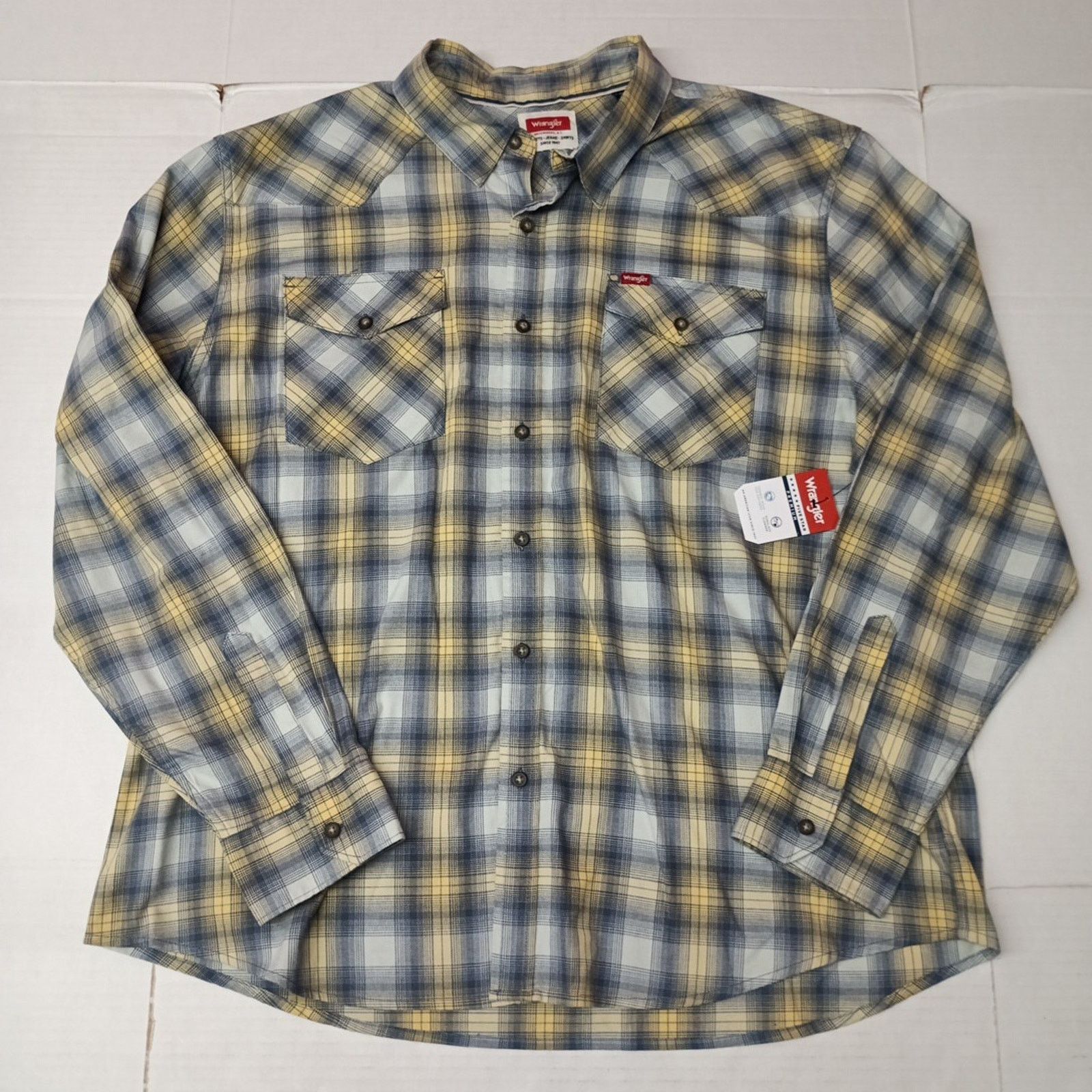 Wrangler Wrangler Cowboy Wash Shirt Men's Size 2XL Blue Yellow Plaid Size US XXL / EU 58 / 5 - 1 Thumbnail