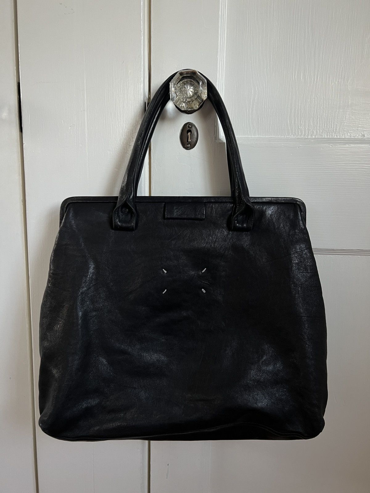 Pre-owned Maison Margiela Margiela Leather Handle Bag Split Netting In Black