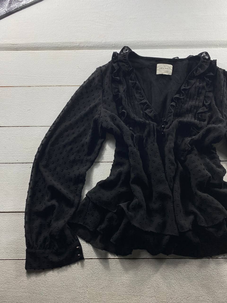 Sezane Sezane Black Ruffle Blouse Size S / US 4 / IT 40 - 3 Thumbnail
