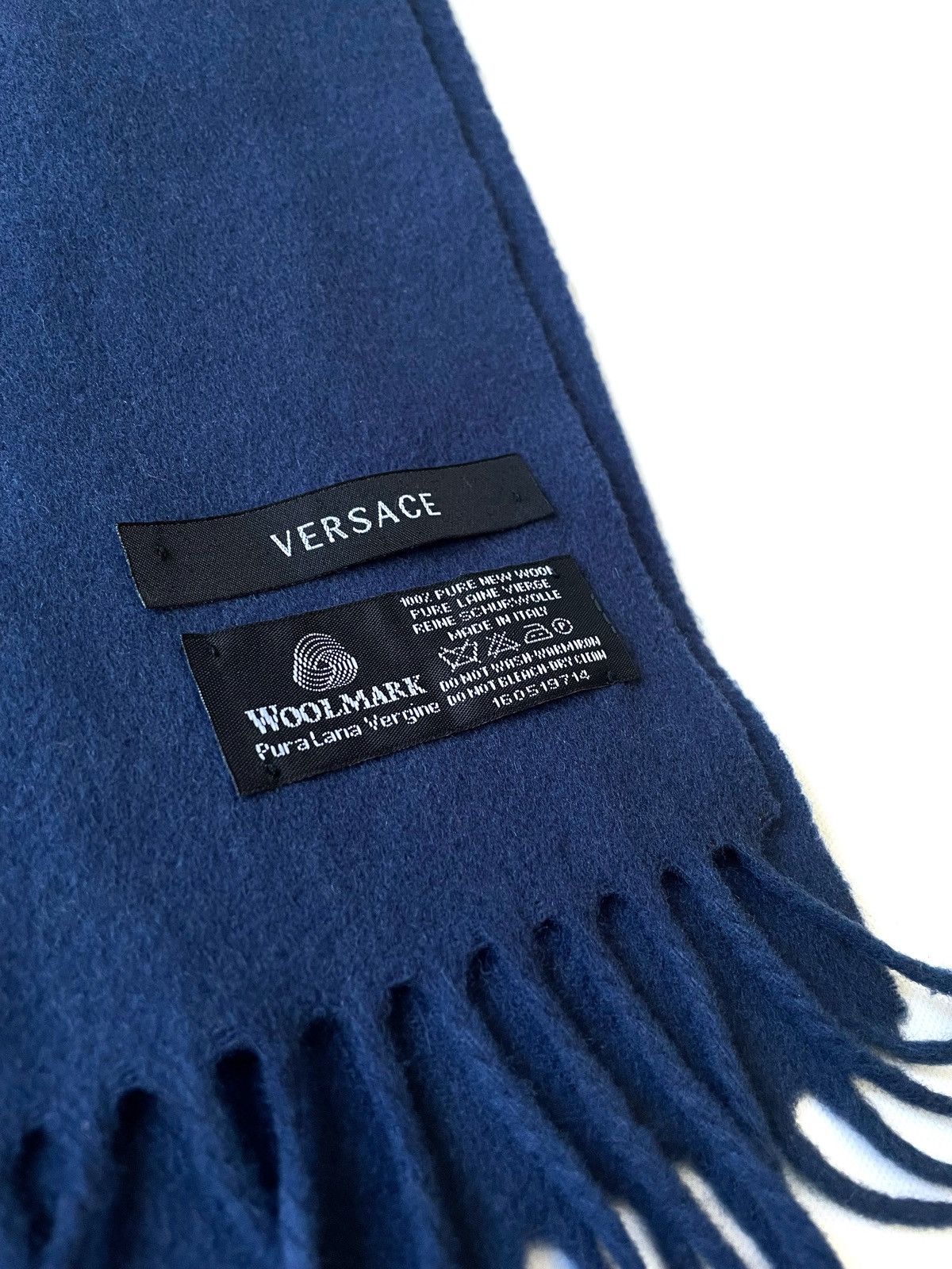 Versace Versace Blue Wool Scarf Embroidered Medusa Logo Italy 155cm Size ONE SIZE - 7 Thumbnail