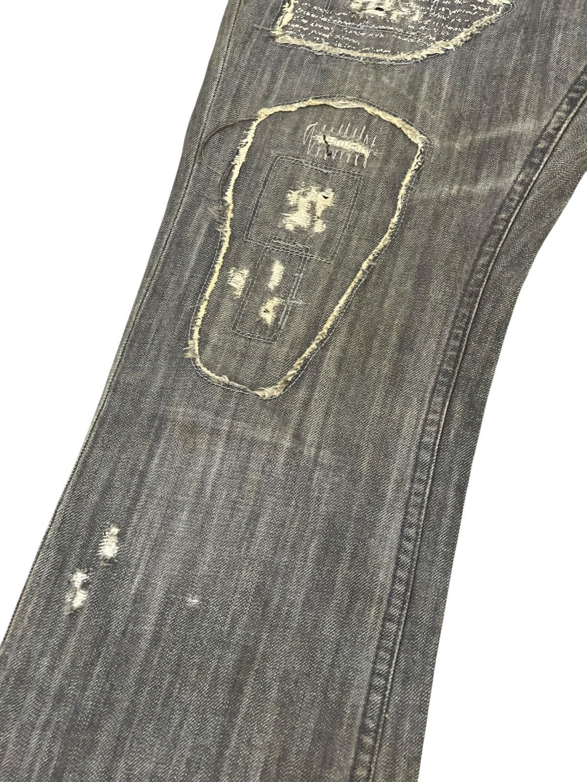 Japanese Brand Flare Jeans Edge Rupert Patchwork Distress Boot Cut 1🟦7 Size US 32 / EU 48 - 7 Thumbnail
