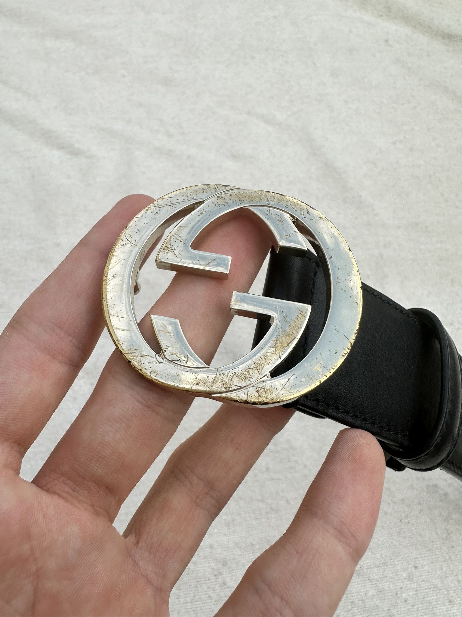 Gucci Gucci Belt Black Leather Interlocking G Buckle Size ONE SIZE - 4 Thumbnail