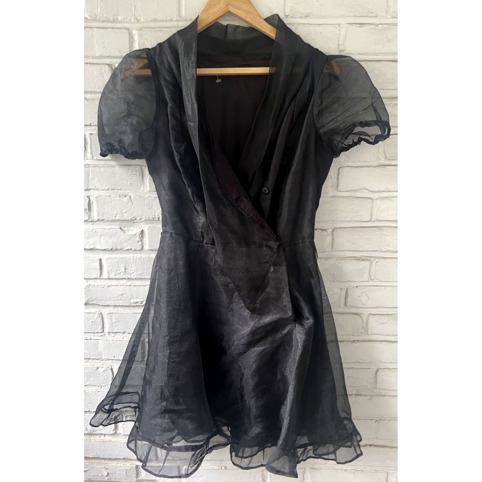 Vintage VINTAGE Swing Wrap Dress Chiffon Sleeve Small 1950s Black Womens XS/S Small Size 26" / US 2 / IT 38 - 2 Thumbnail