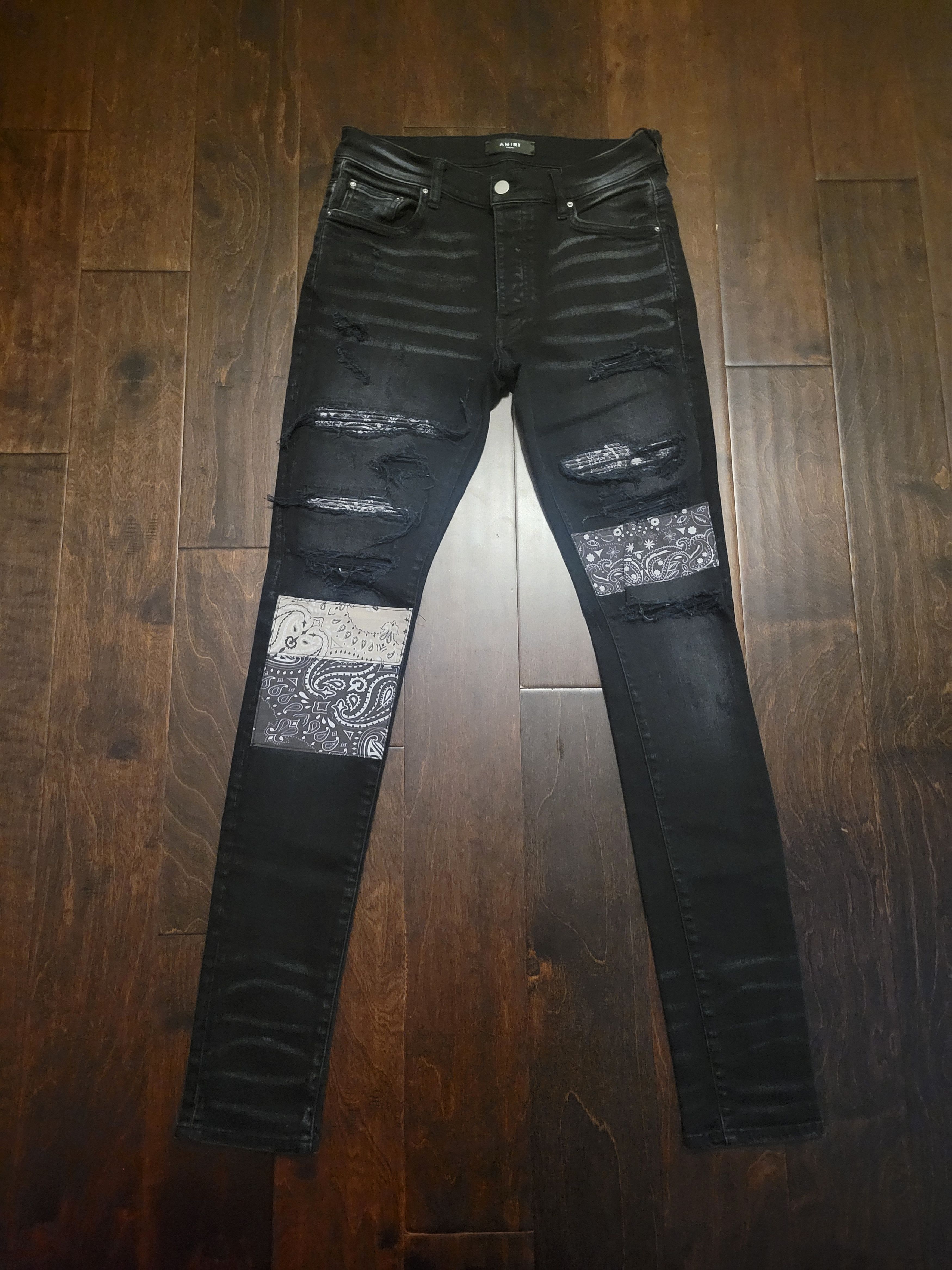 Pre-owned Amiri Bandana Art Patch Black Denim Jeans
