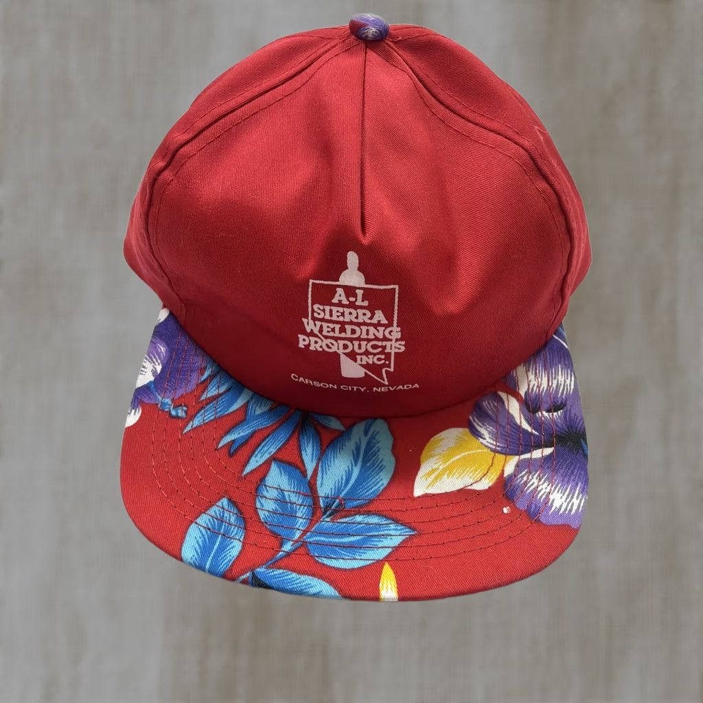 Vintage VINTAGE Hoxer SnapBack Hat Red Floral Carson City A-1 Sierra Welding Adjustable Men Size ONE SIZE - 1 Thumbnail